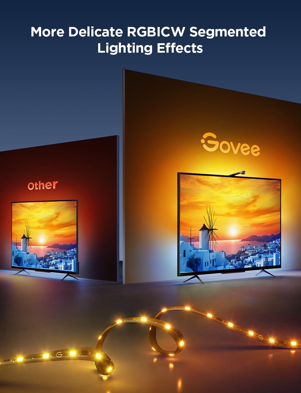 Govee TV Backlight 3 Lite with Fish-Eye Correction Function Sync to 40-50 Inch TVs, 7.8ft RGBICW Wi-Fi LED Strip Lights with Camera, 4 Colors in 1 Lamp Bead, Voice and APP Control, Adapter