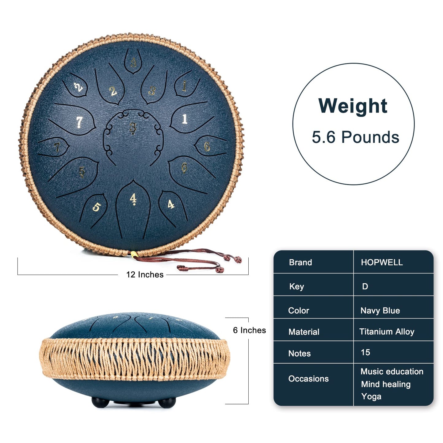 Steel Tongue Drum - 15 Note 12 Inch Tongue Drums - Percussion Instruments - Hand Pan Drum with Music Book, Drum Mallets and Carry Bag, D Major, Black