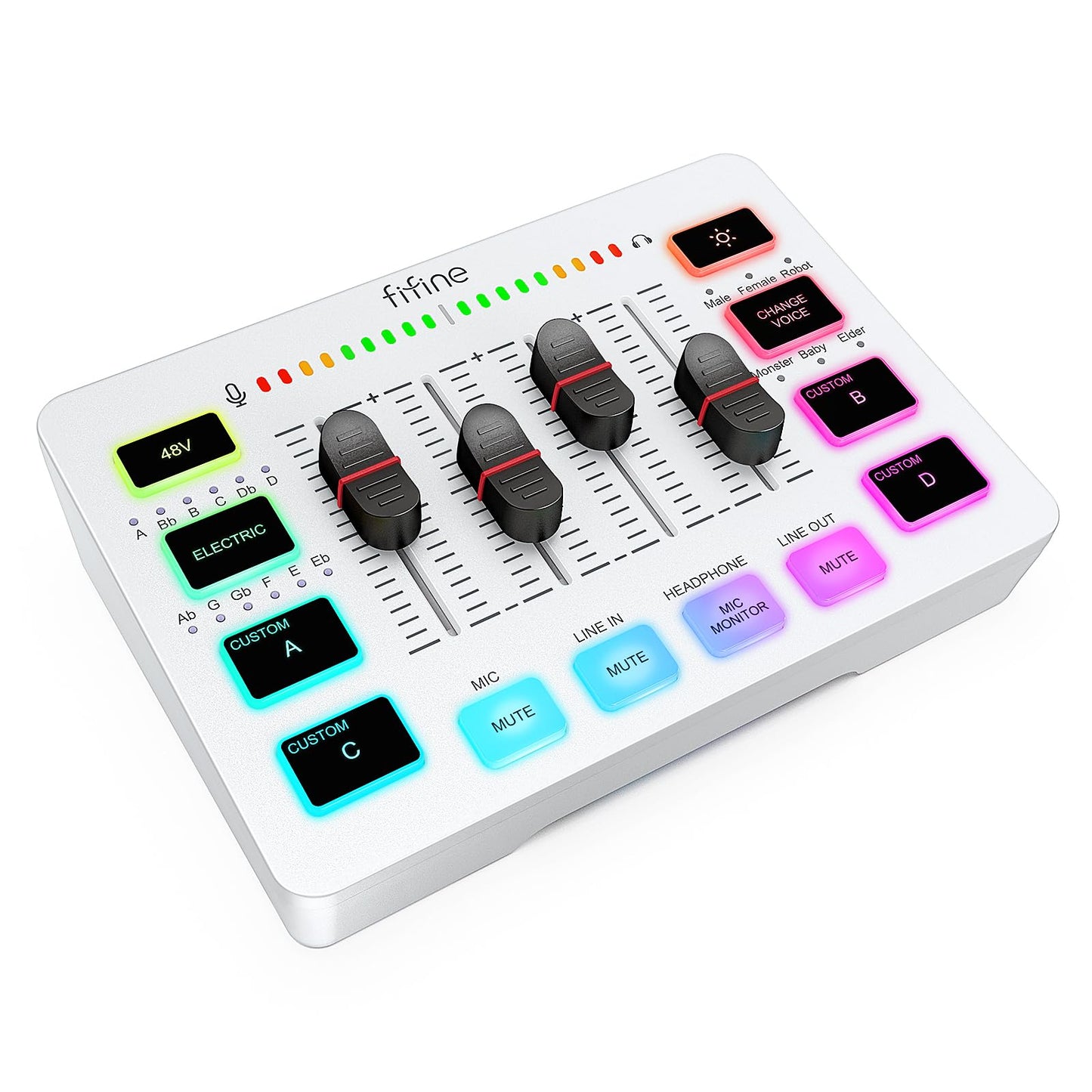 FIFINE Gaming Audio Mixer, Streaming RGB PC Mixer with XLR Microphone Interface, Individual Control, Volume Fader, Mute Button, 48V Phantom Power, for Podcast/Recording/Vocal/Game Voice-AmpliGame SC3