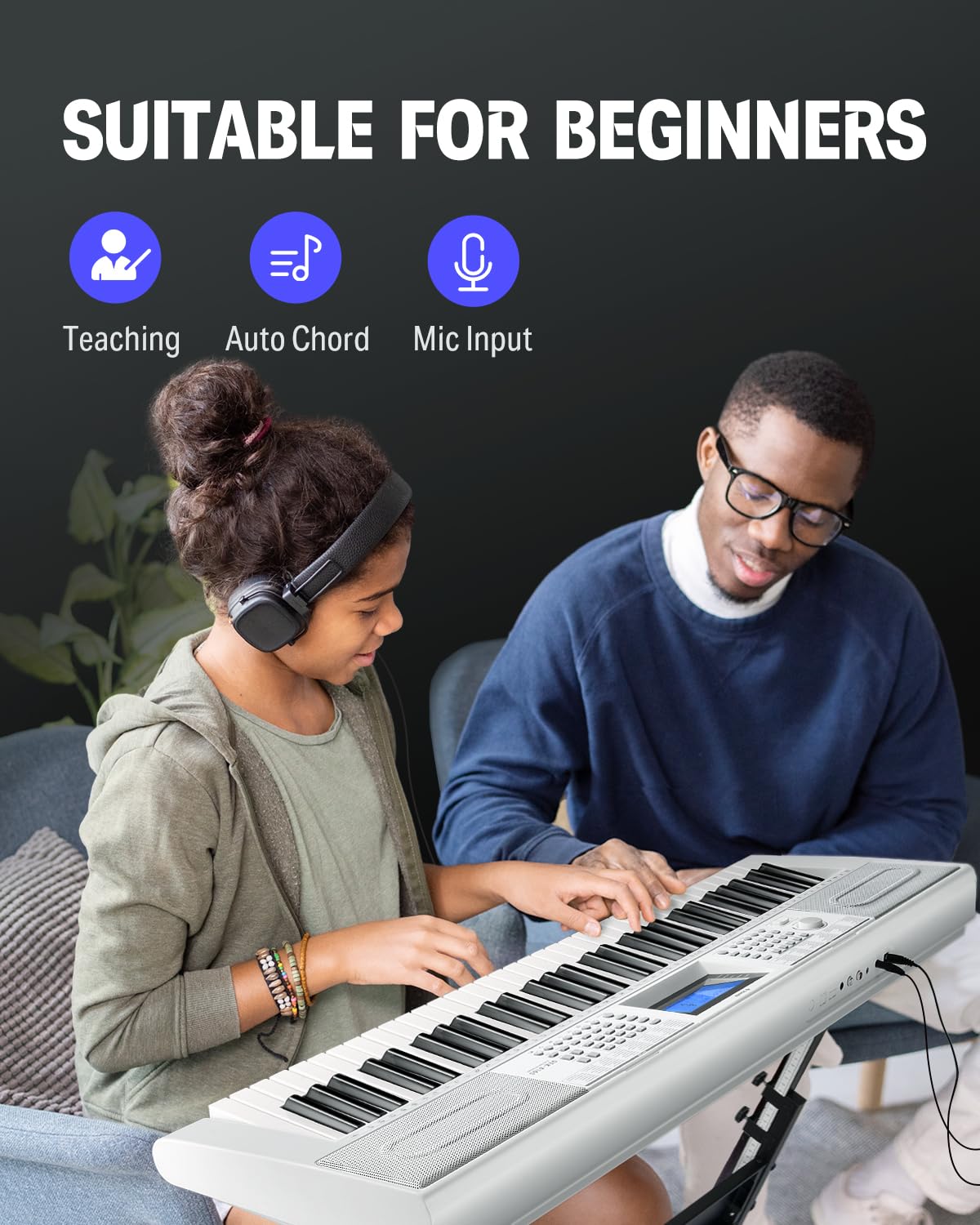 Donner Keyboard Piano, 61 Key Piano Keyboard for Beginner/Professional, Electric Keyboard Kit with 249 Voices, 249 Rhythms - Includes Music Stand, Microphone, Black (DEK-610S)