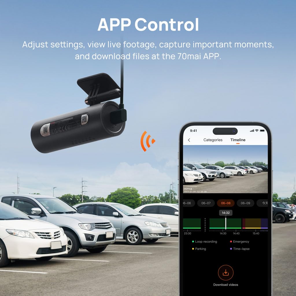 70mai Smart Dash Cam, 1080P FHD Dash Camera for Cars, Car Camera with Starvis 2 IMX662, HDR, WiFi, G-Sensor, Voice Control, APP, Loop Recording, Parking Monitor, Time-Lapse