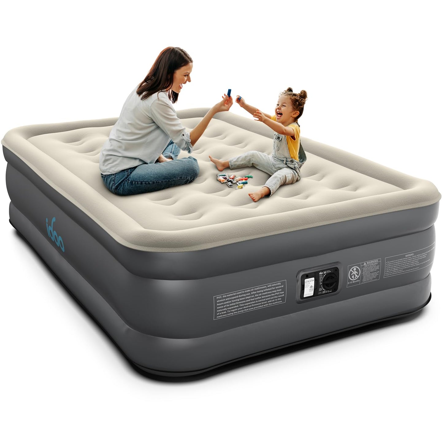 iDOO Queen Air Mattress with Built in Pump, 18 Raised Comfort Blow up Mattress, Upgraded Four Chamber Airbed, Inflatable Mattress for Guests and Home, colchon inflable, Air Bed, 650 lbs Max