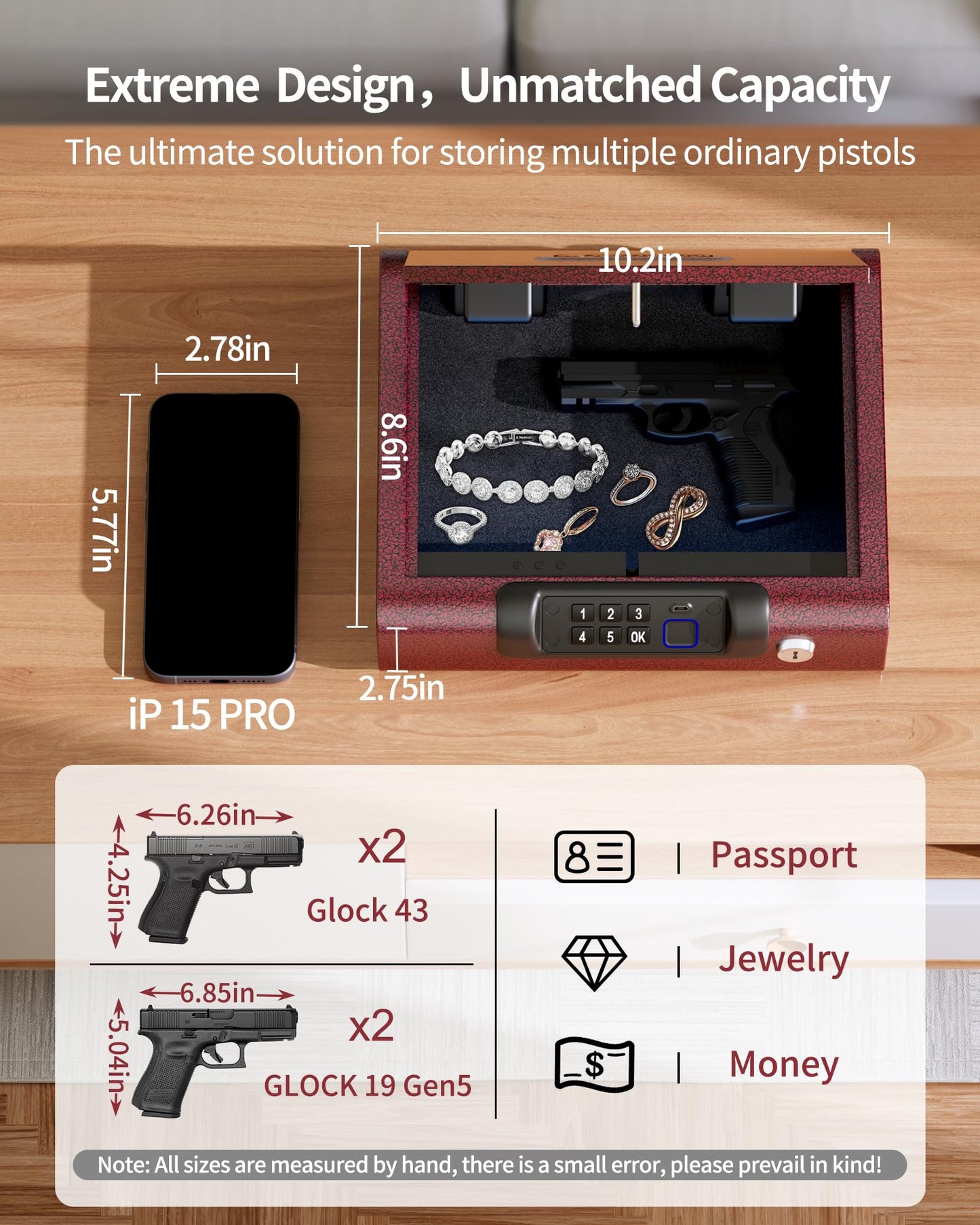 Gun Safe,Biometric Gun Safe for Pistols 3-Ways unlock Safe Fingerprint Digital PIN Key Unlock with Voice, Gun lock box for Cloakroom living room Bedroom Nightstand and Car BILLCONCH