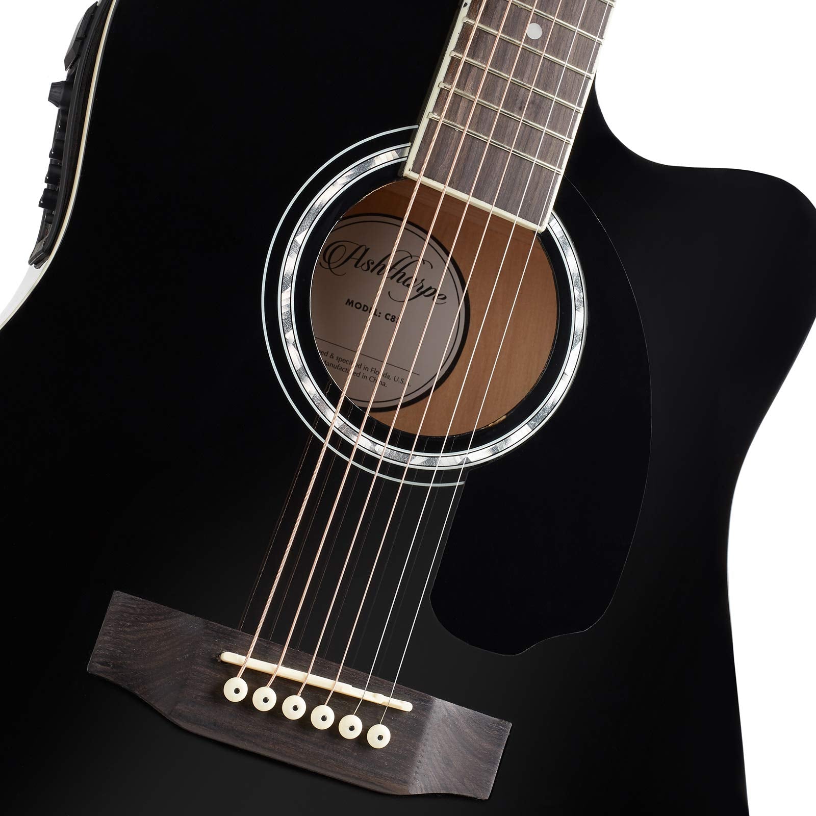 Ashthorpe Full-Size Cutaway Thinline Acoustic-Electric Guitar Package - Premium Tonewoods - Black