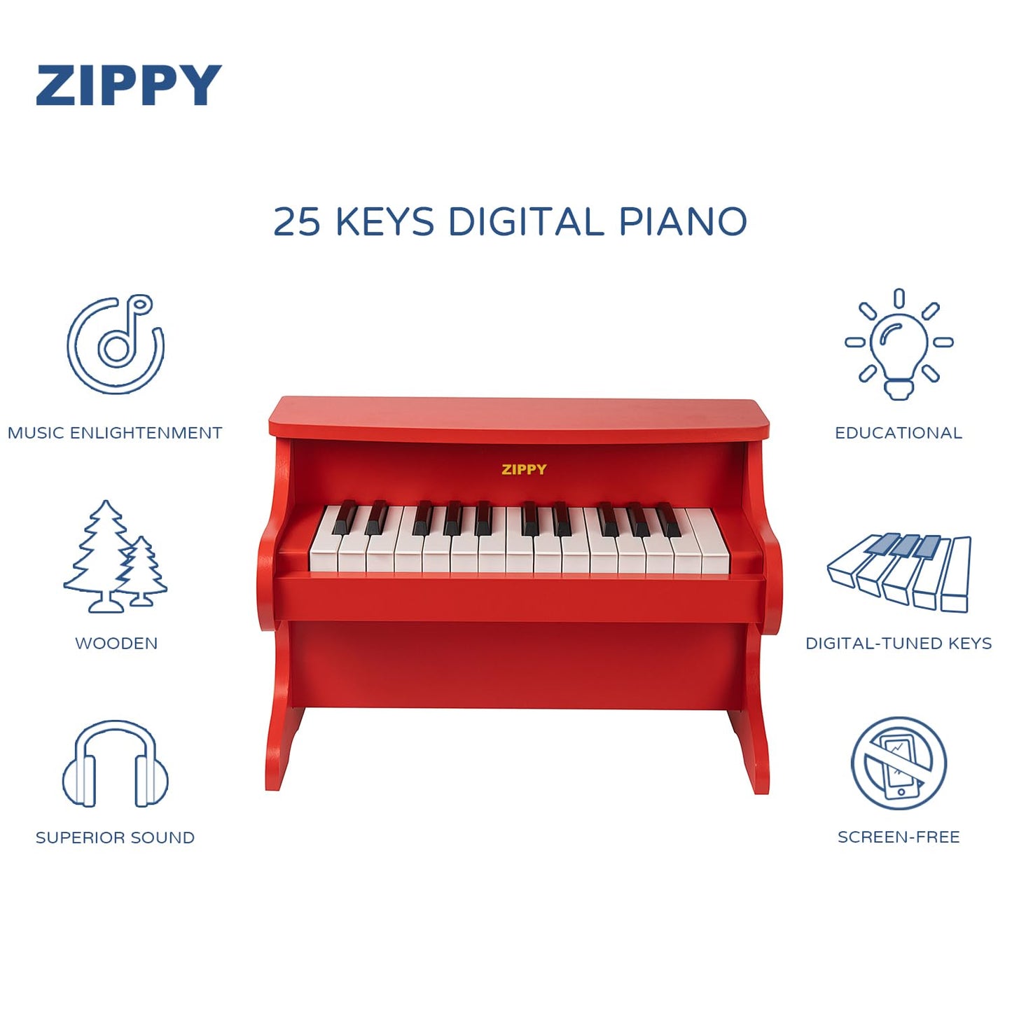 ZIPPY Kids Piano Keyboard, 25 Keys Digital Piano for Kids, Mini Music Educational Instrument Toy, Wood Piano for Toddlers Girls Boys, Black