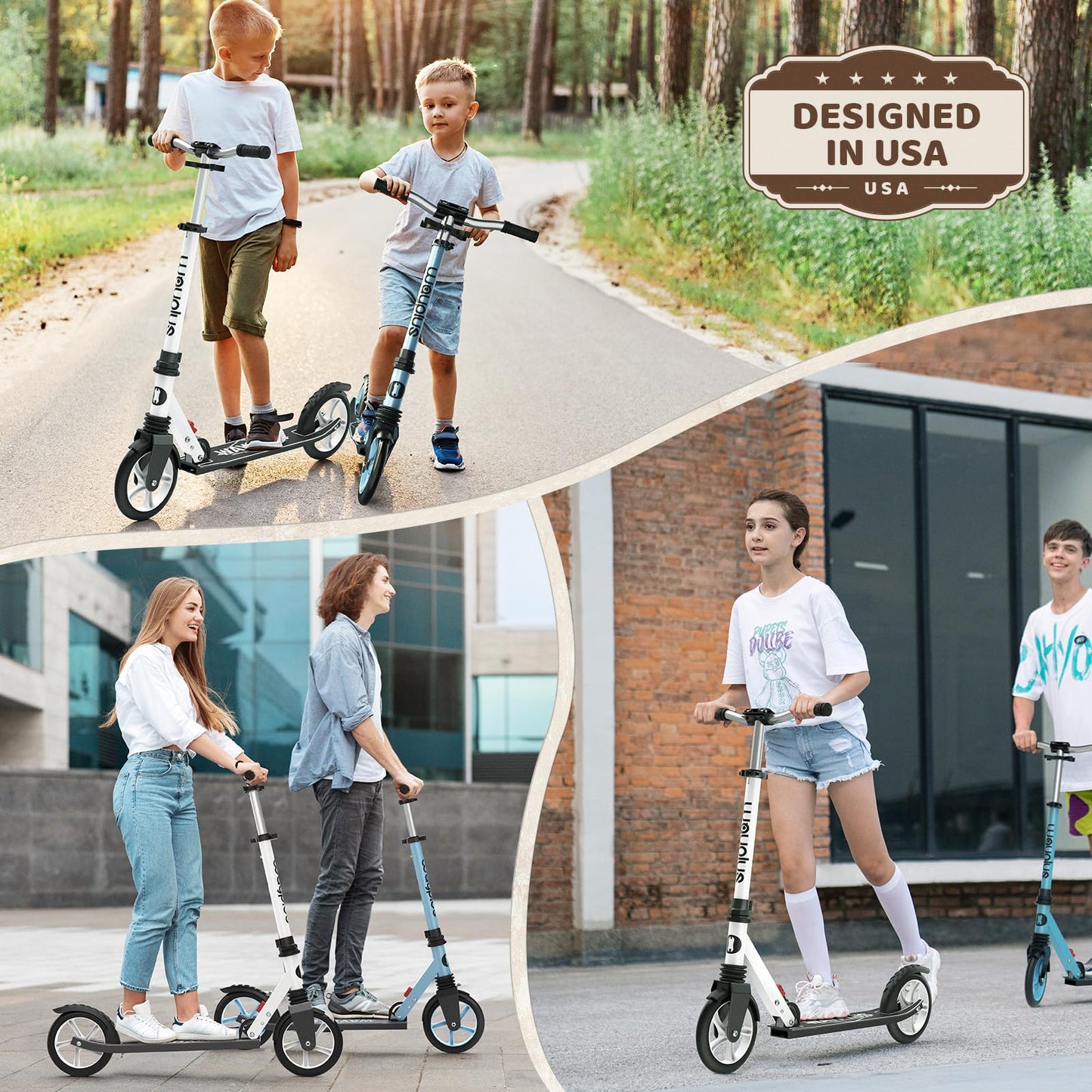 Kick Scooter for Ages 6+,Kid, Teens &amp; Adults. Max Load 240 LBS. Foldable, Lightweight, 8IN Big Wheels for Kids, Teen and Adults, 4 Adjustable Levels. Bearing ABEC9