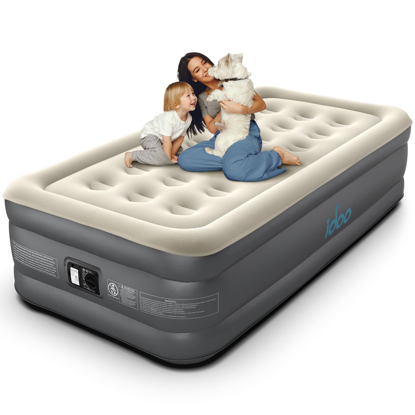 iDOO Queen Air Mattress with Built in Pump, 18 Raised Comfort Blow up Mattress, Upgraded Four Chamber Airbed, Inflatable Mattress for Guests and Home, colchon inflable, Air Bed, 650 lbs Max