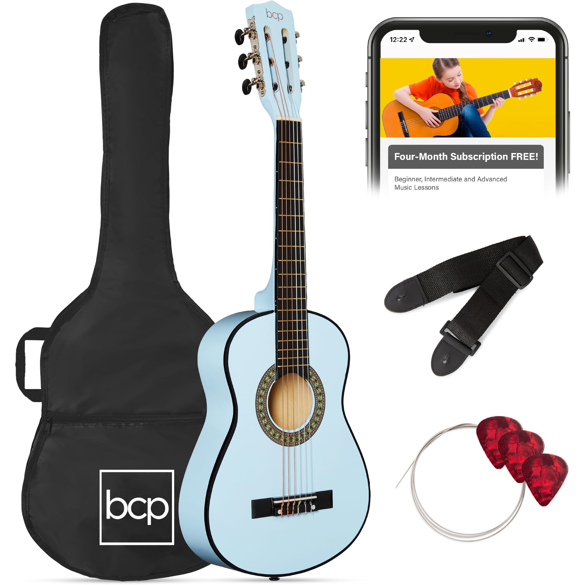 Best Choice Products 30in Kids Acoustic Guitar, All-in-One Beginner Starter Kit w/Strap, Case, Extra Strings, Rosette Inlay - Black