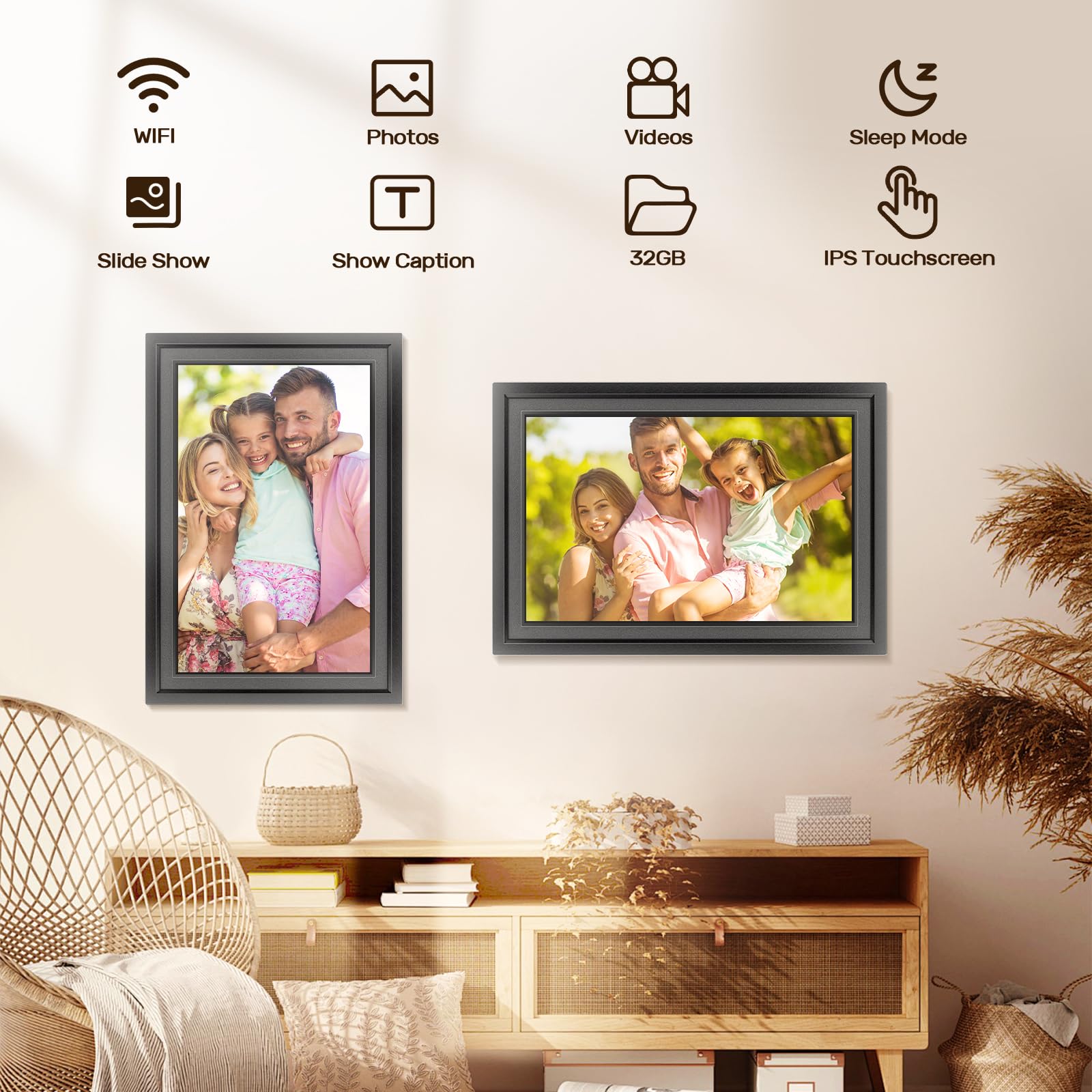 Frameo 10.1 Inch Smart WiFi Digital Picture Frame, 32GB Memory, 1280x800 HD IPS Touchscreen, Digital Photo Frame, Auto-Rotate, Wall Mountable, Share Moments from Anywhere, for Family, Friends-Black