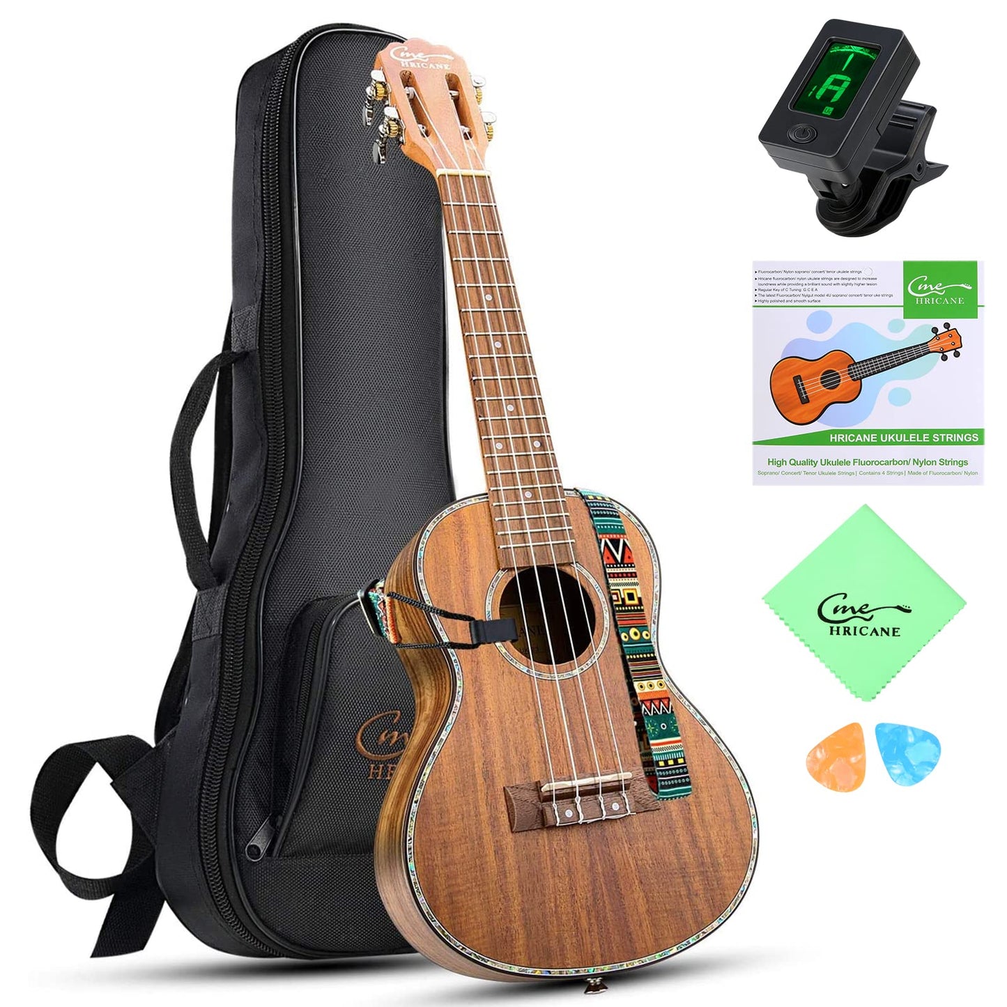 Hricane Ukulele, Concert Ukulele Koa 23 Inch Professional Ukulele Kit for Adults &amp; Beginners with Gig Bag, Strap, Nylon String, Tuner, Guitar Picks, Cleaning Cloth