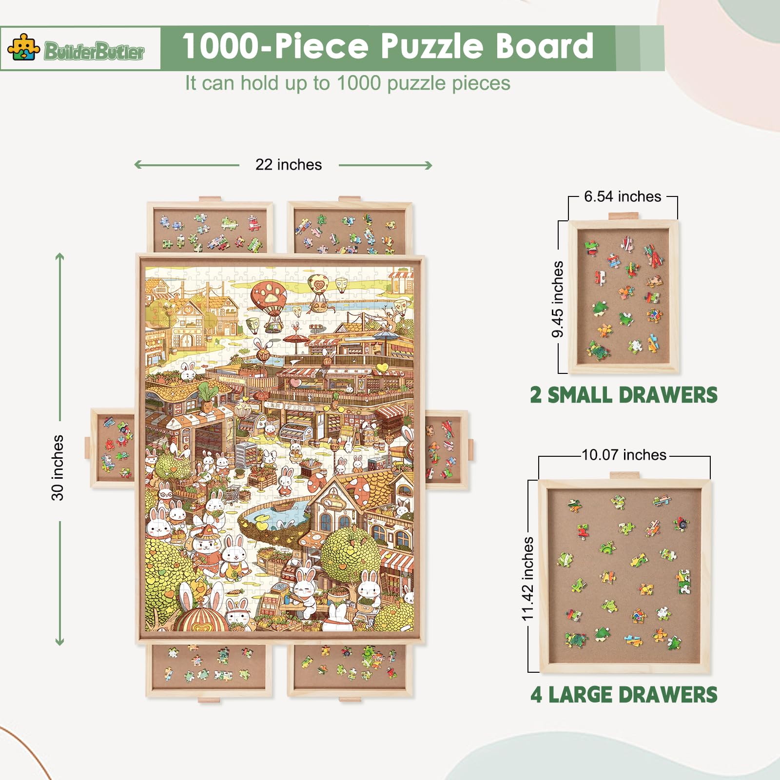 1000 Pieces Rotating Puzzle Board with 6 Drawers,30.9"x23.2" Portable Wooden Jigsaw Puzzle Table with Lazy Susan Spinning Cover