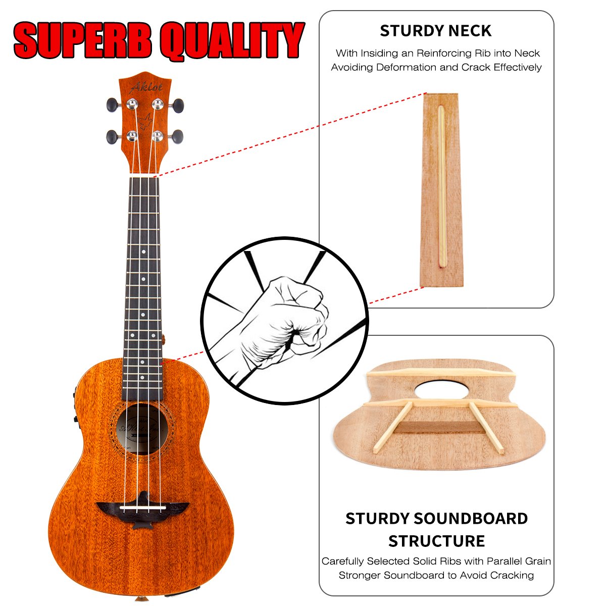 AKLOT 5 Strings Ukulele,Tenor Ukelele 26 inch Solid Mahogany Uke with Gig Bag Belt Extra Strings Professionals