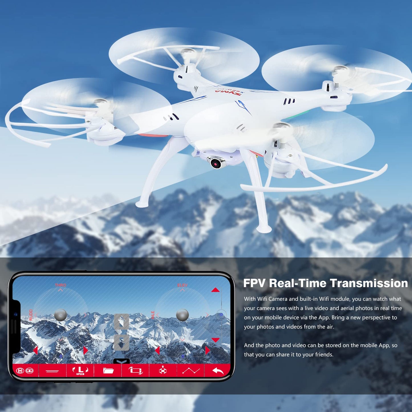 Cheerwing Syma X5SW-V3 FPV Drone with 720P Camera for Adults and Kids, One Key Start, Altitude Hold, Custom Flight