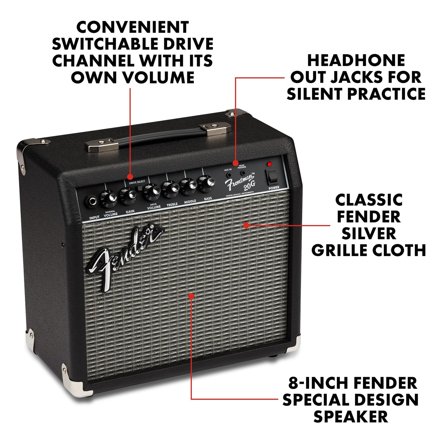 Fender Frontman 10G Guitar Amp, 10 Watts, with 2-Year Warranty, 6 Inch Fender Special Design Speaker, 5.75Dx10.25Wx11H Inches