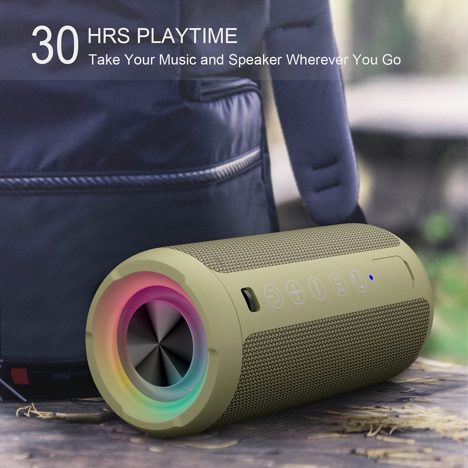 Ortizan Portable Bluetooth Speaker: IPX7 Waterproof, 24W Loud Sound, Deep Bass, Bluetooth 5.3, LED Lights, Wireless Stereo Pairing, 30H Playtime, for Home/Outdoor/Party/Beach, Birthday Gift (Black)