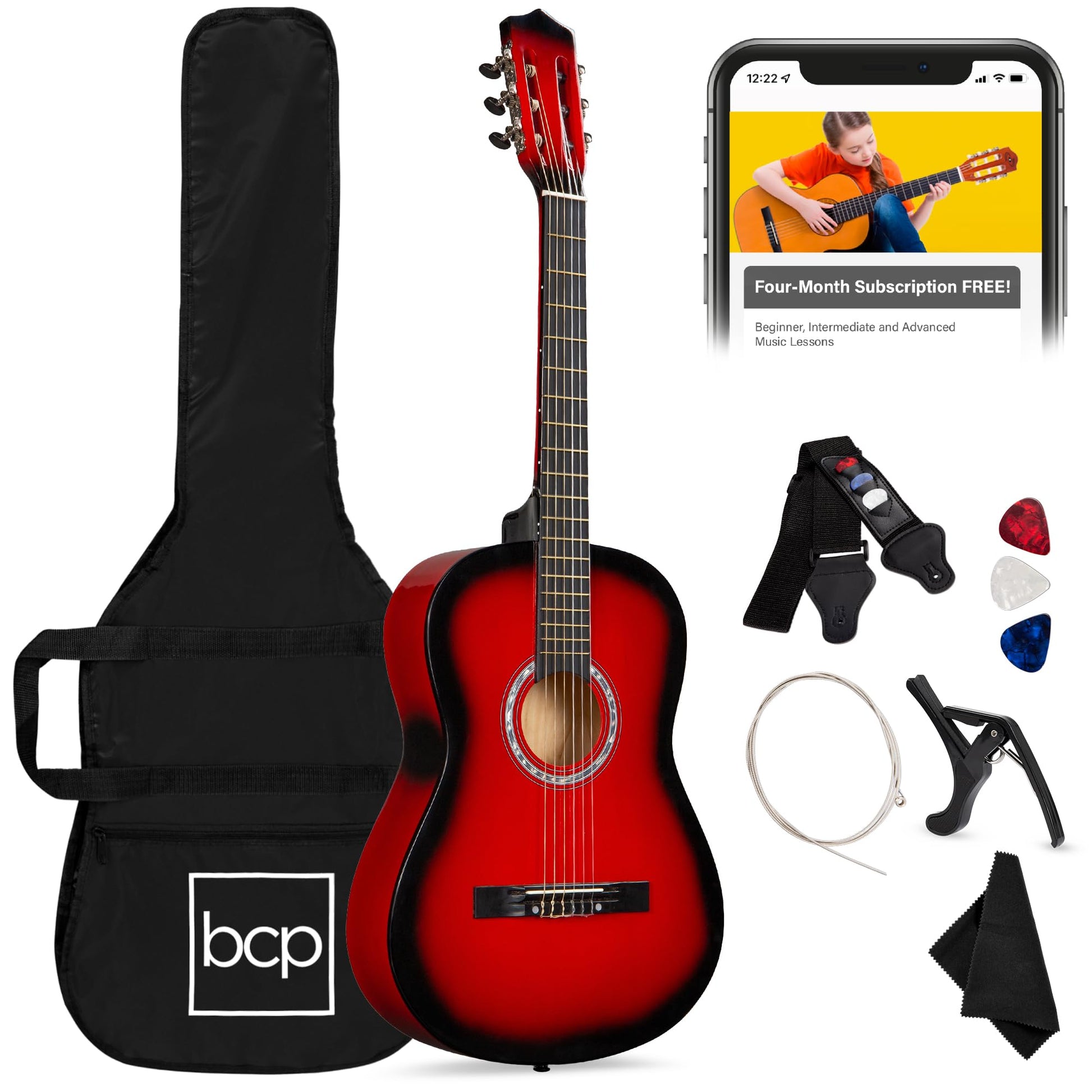 Best Choice Products 30in Kids Acoustic Guitar, All-in-One Beginner Starter Kit w/Strap, Case, Extra Strings, Rosette Inlay - Black