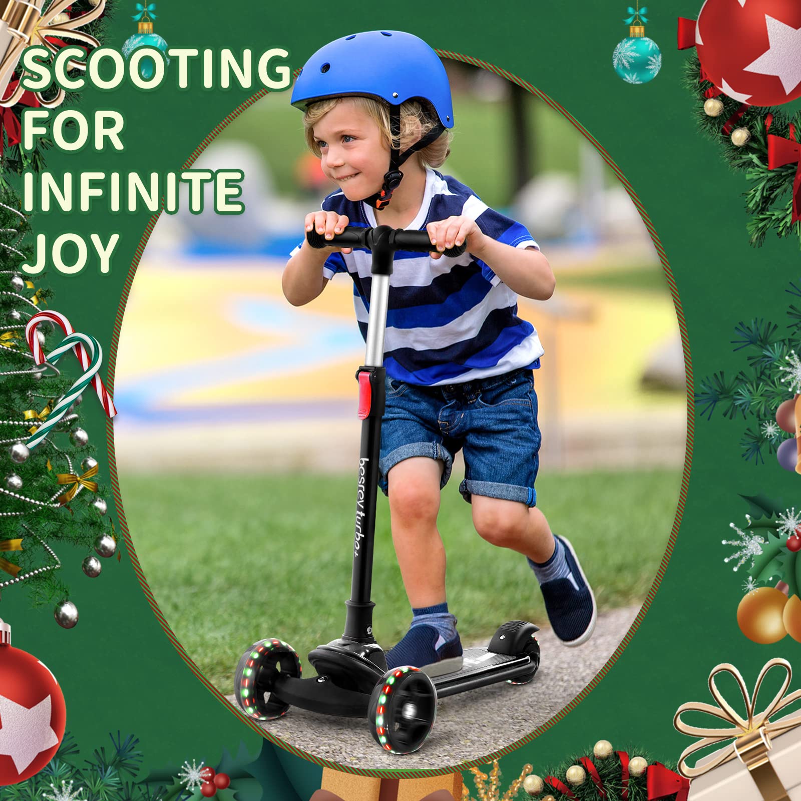 besrey Kick Scooter for Kids Ages 3-10, 3 Wheel Scooter for Kids with Adjustable Height, Folding Kids Scooter with LED Light Wheels Rear Brak Extra Wide Deck Outdoor Activities for Boys/Girls