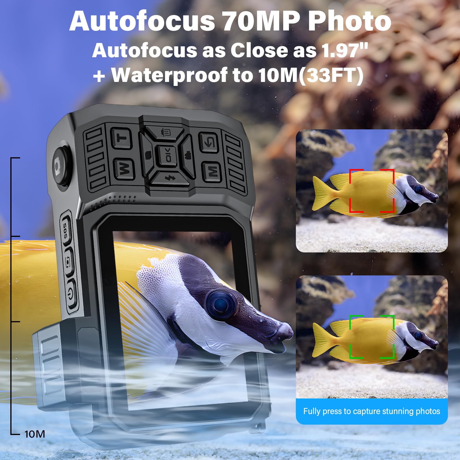 8K UHD 70MP Digital Camera with 32GB Card Rugged Waterproof Dustproof Shockproof 33FT Underwater Camera Dual-Screen Selfie for Snorkeling Autofocus Point and Shoot Digital Camera (Orange)