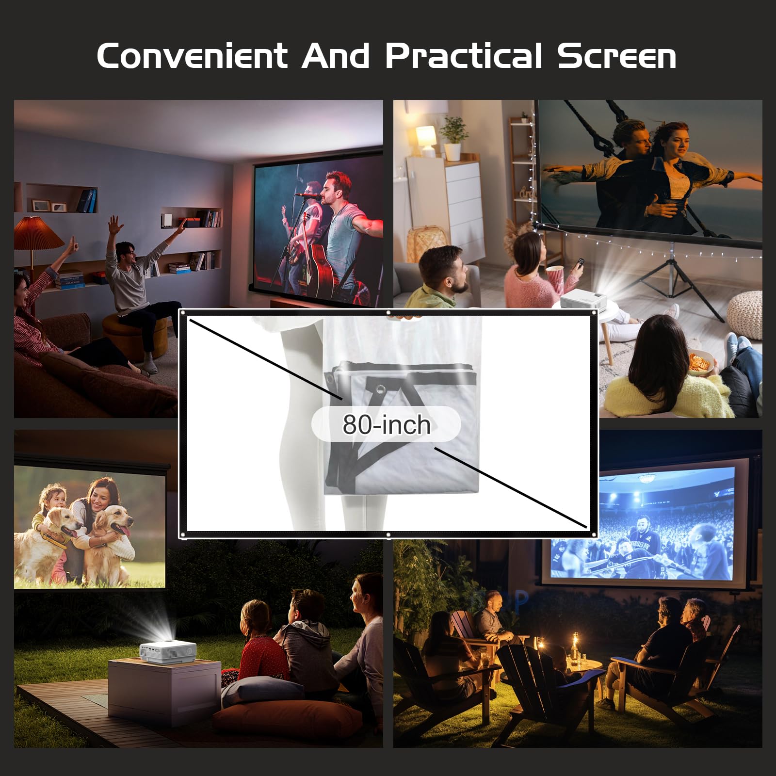 Projector with Two-way Bluetooth, Mini Projector with Projector Screen, Full HD 1080P Portable Video Projector, Home Movie Projector Compatible with HDMI/USB/Smartphone