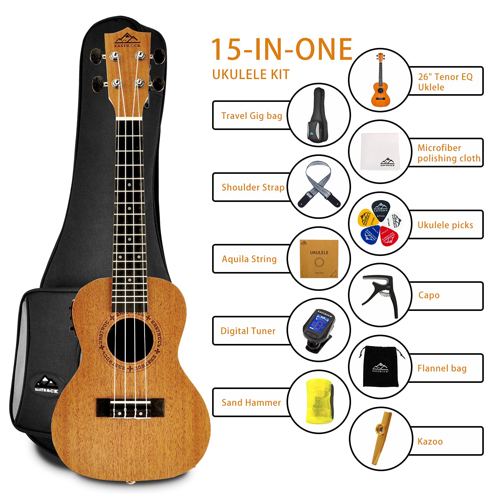 EASTROCK Concert Ukulele Mahogany Beginner 23 inch Ukelele Big Package Kit. Ukulele Ukalalee Suitable for adults, Beginners. (23-Mahogany)