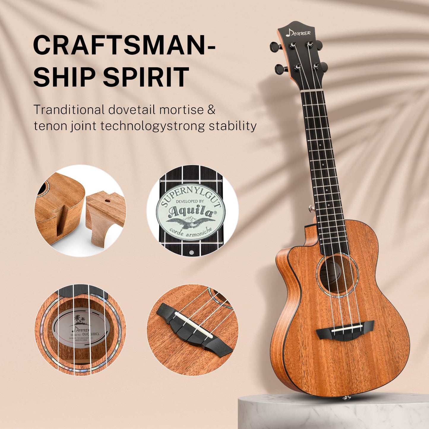 Donner Soprano Ukulele Mahogany Wood 21 inch Ukelele Beginner Kit with Free Online Lesson Gig Bag Strap Nylon String Tuner Picks Ukalalee Yukalalee Bundle Pack DUS-200