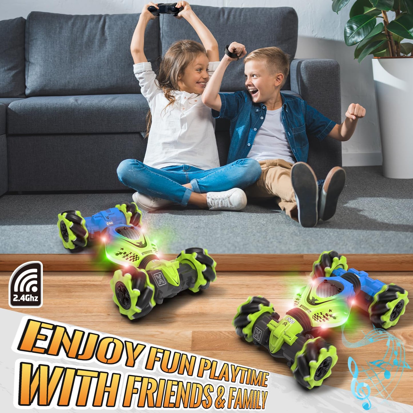 Pristar RC Car Toys for Boys Girls 6-12, Gesture Sensing RC Stunt Car 2.4Ghz 4WD Remote Control Car with Lights Music Double Sided Flip 360° Rotate Off-Road, Birthday Xmas Gifts for Kids Aged 6-12