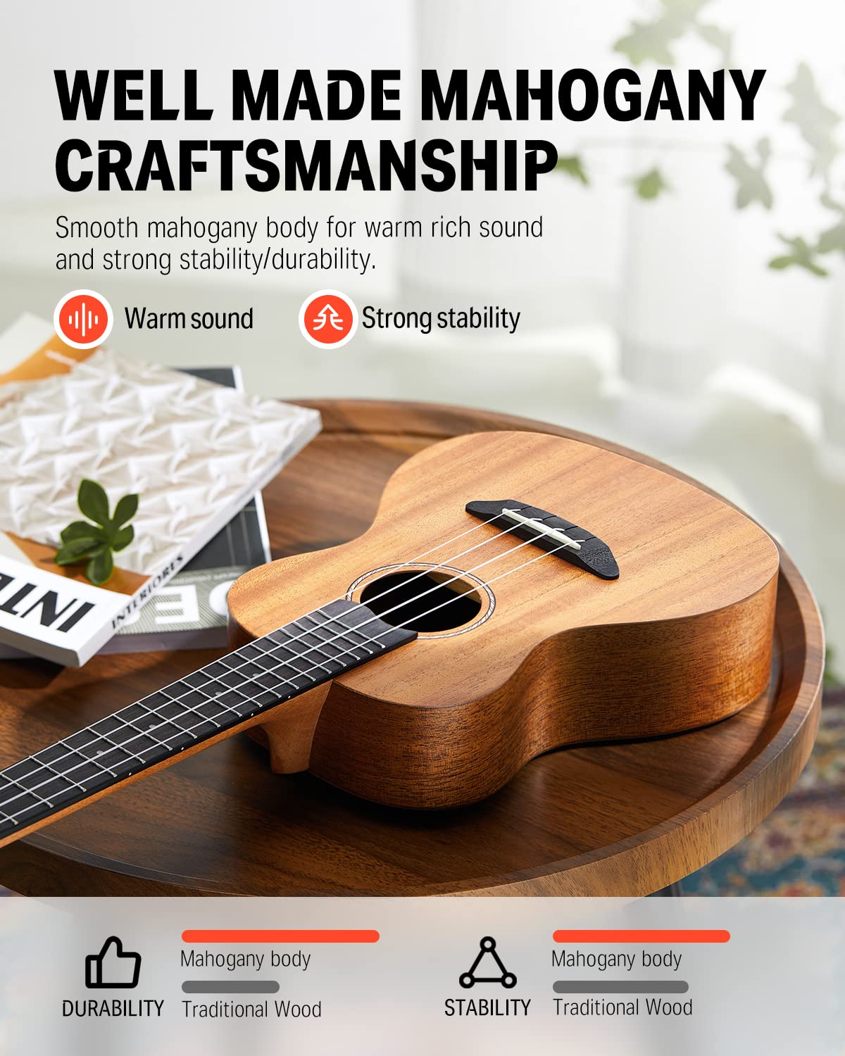 Donner Soprano Ukulele Mahogany Wood 21 inch Ukelele Beginner Kit with Free Online Lesson Gig Bag Strap Nylon String Tuner Picks Ukalalee Yukalalee Bundle Pack DUS-200