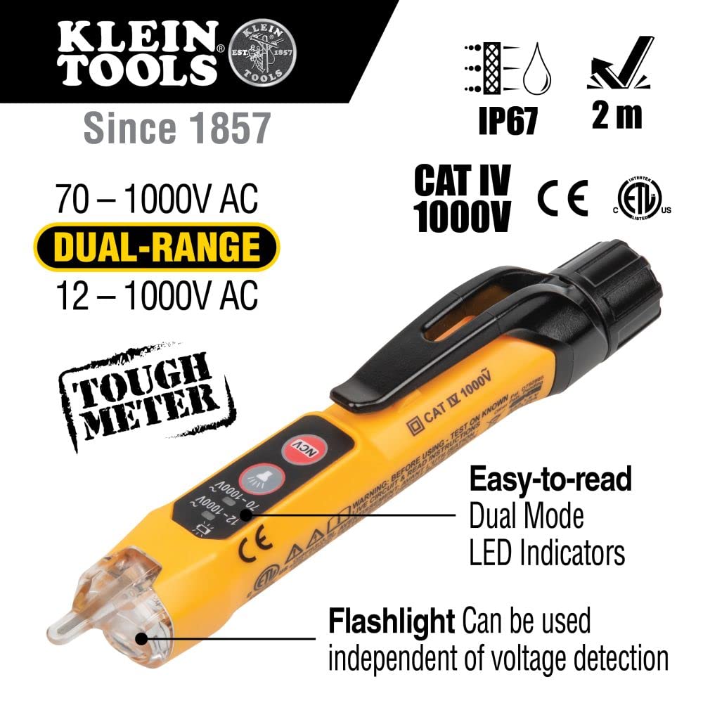 Klein Tools 80016 Circuit Breaker Finder Tool Kit &amp; RT250 GFCI Outlet Tester &amp; NCVT3P Dual Range Non Contact Voltage Tester, 12-1000V AC Pen, Flashlight, Audible and Flashing LED Alarms, Pocket Clip