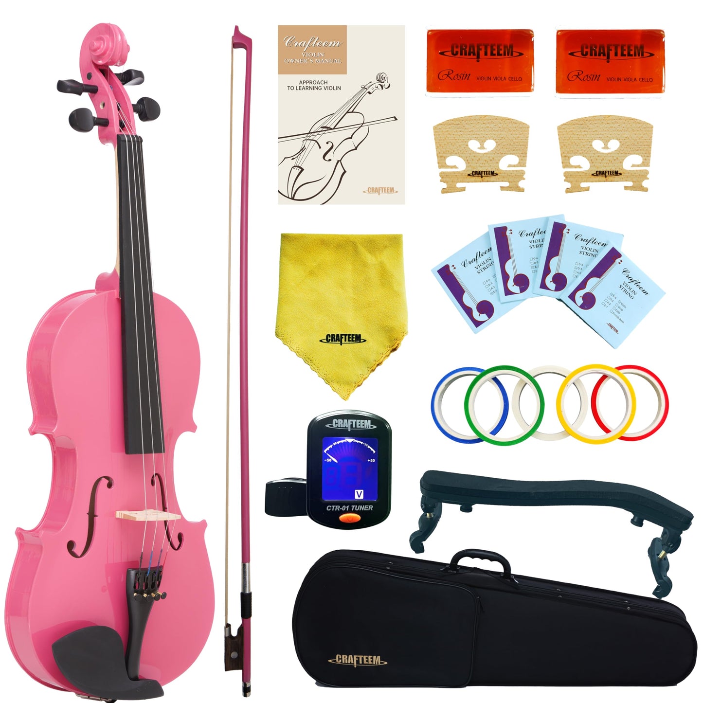 1/2 Fiddle Black Colored Premium Violin Outfit for Beginners Adults Kids With 5 Color Fingering Tape- Handcrafted Student Beginner Violin.(Black, 1/2)