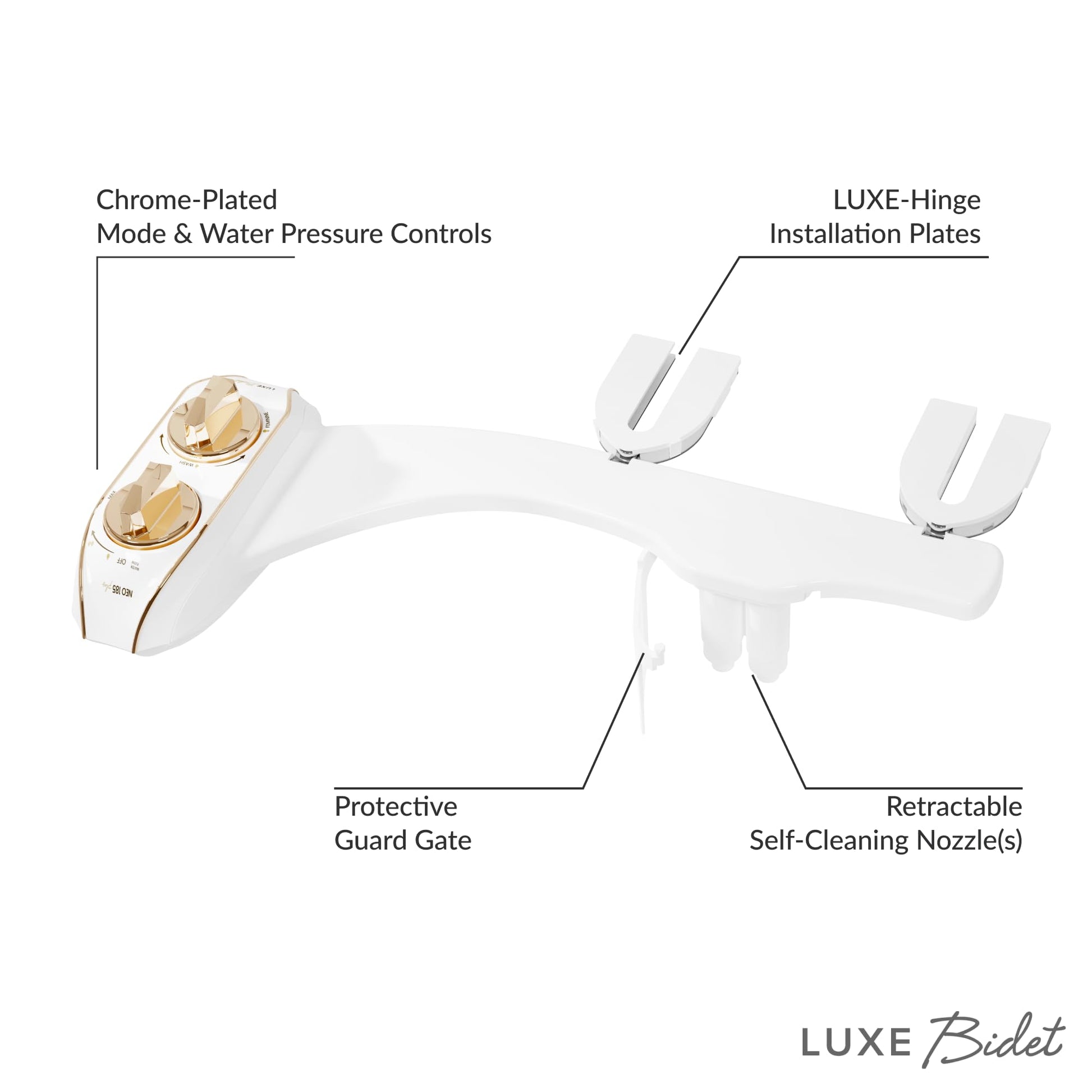 LUXE Bidet NEO 185 Plus - Patented Bidet Attachment for Toilet Seat, Innovative Hinges to Clean, Slide-in Easy Install, Advanced 360° Self-Clean, Dual Nozzles, Feminine &amp; Rear Wash (Chrome)