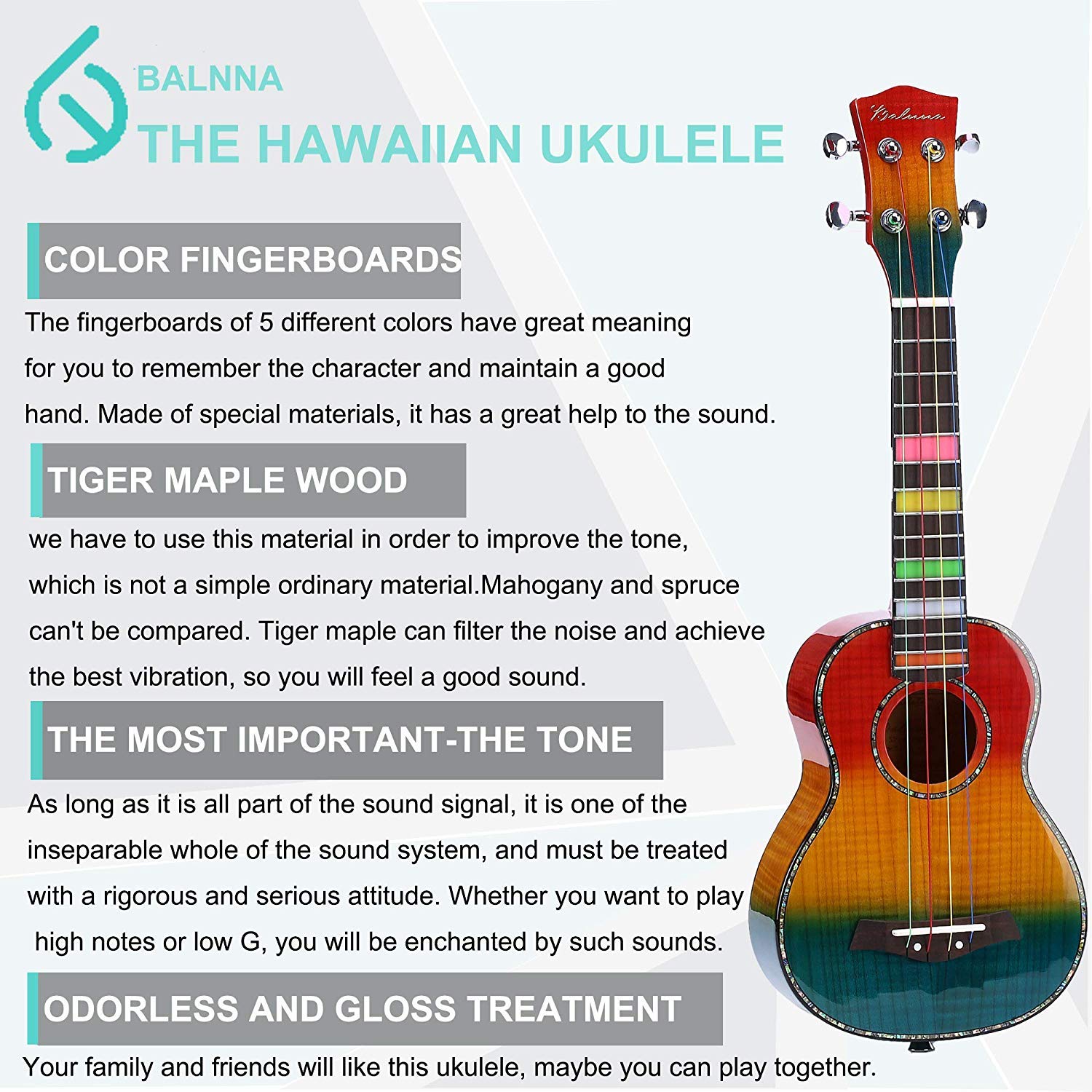 Ukulele 21-Inch High-gloss Concert Ukulele for Adults and Beginners, Complete Hawaiian Ukulele Kit with Ukulele Case, Ukulele Tuner, Ukulele Strap, Ukulele Extra Strings, and Picks