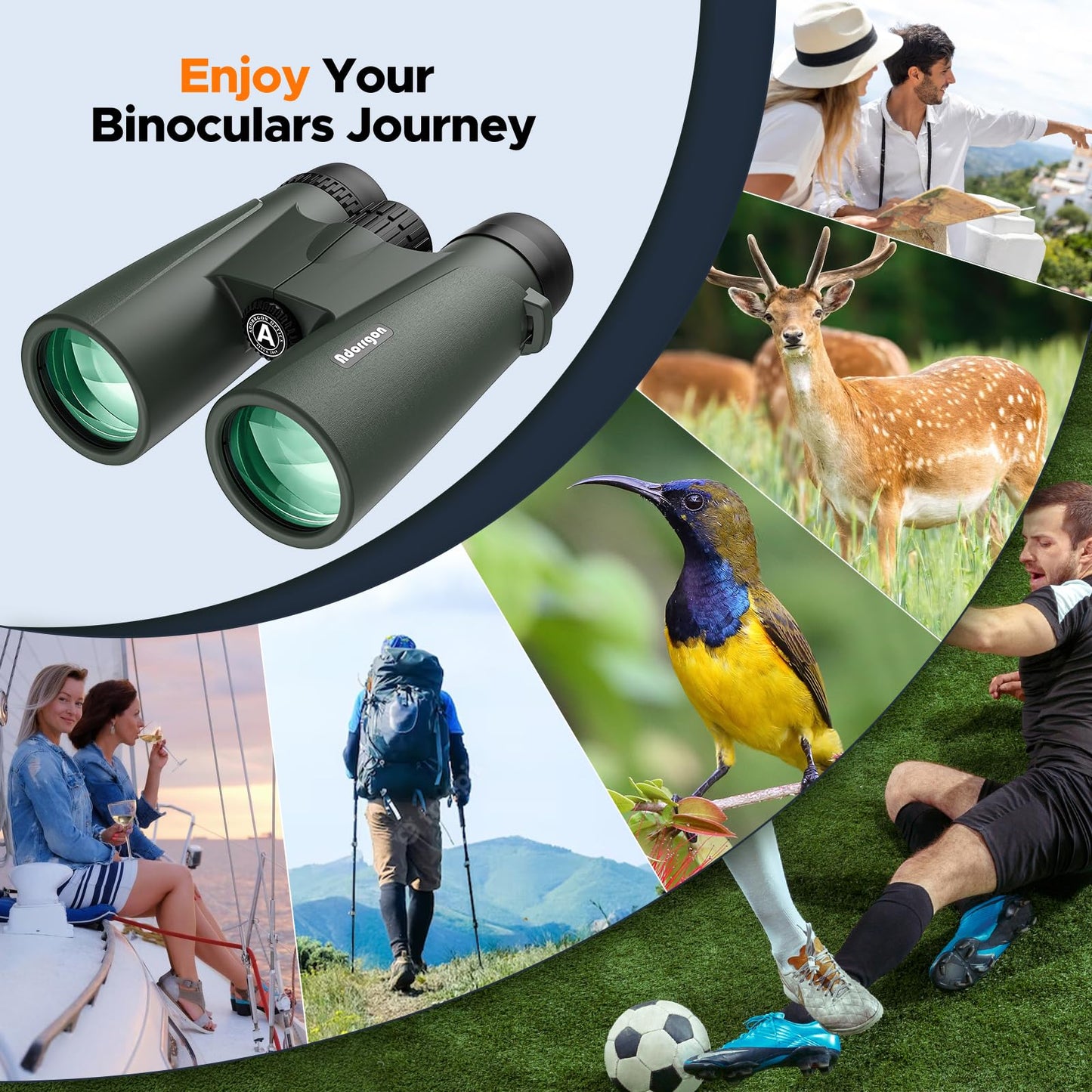 Adorrgon 12x42 HD Binoculars for Adults High Powered with Phone Adapter, Tripod and Tripod Adapter - Large View Binoculars with Clear Low Light Vision - Binoculars for Bird Watching Cruise Travel