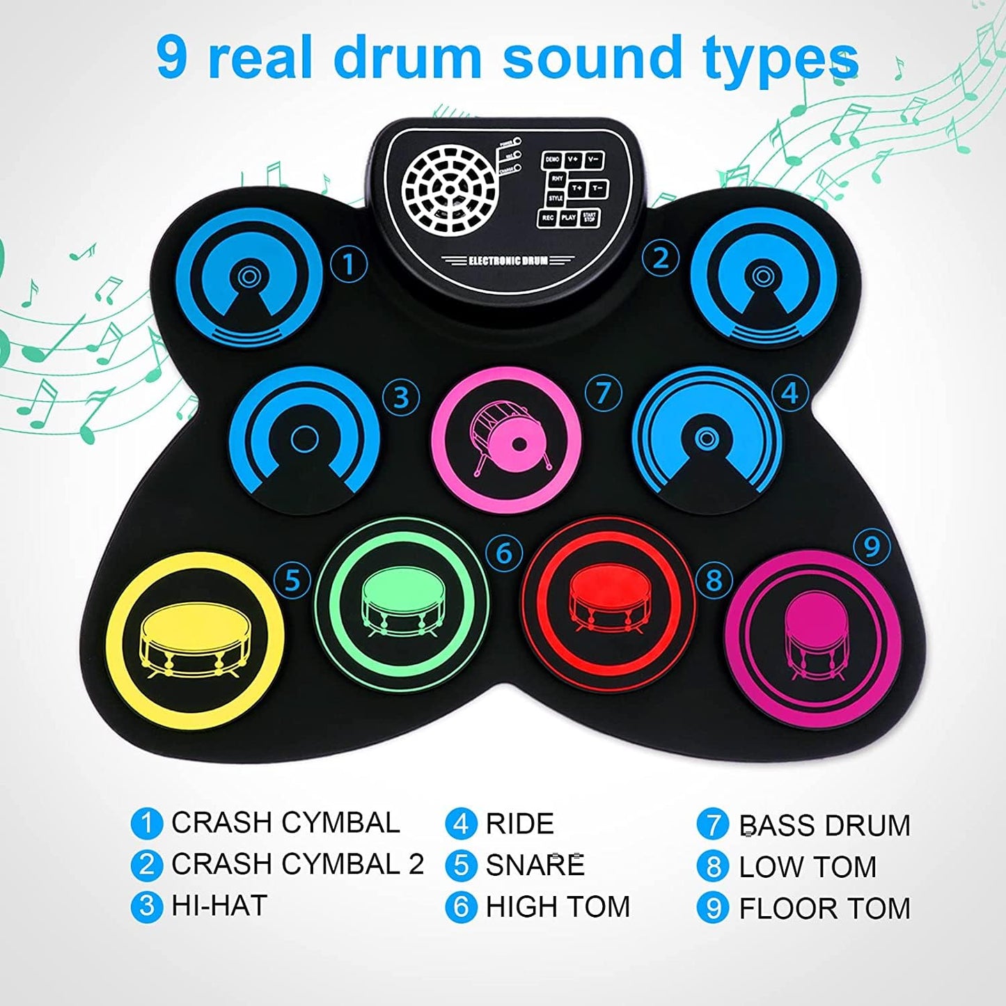 9-Pads Electronic Drum Set with Headphone Jack Speaker Drumsticks &amp; Pedals, Holiday Gifts for Kids