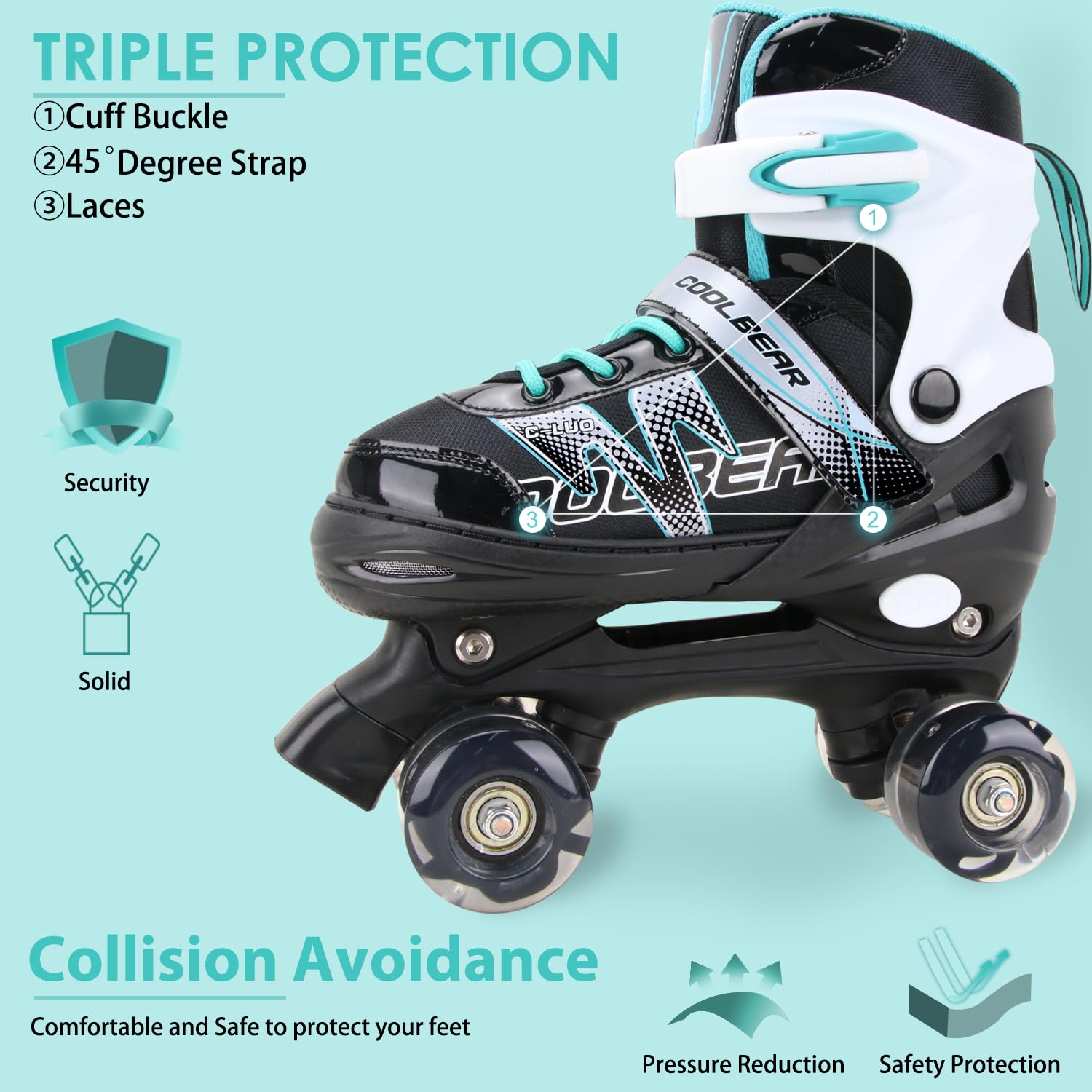 Sowume Adjustable Roller Skates for Girls and Women, All 8 Wheels of Girl's Skates Shine, Safe and Fun Illuminating for Kids