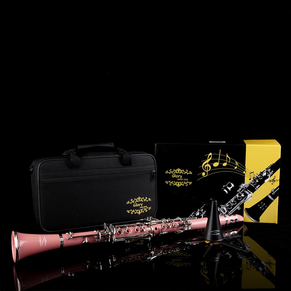 Glory GLY-CLADBL Professional Ebonite Bb Clarinet with 10 Reeds, Stand, Hard Case, Cleaning Cloth, Cork Grease, Mouthpiece Brush and Pad Brush,Dark Blue/Silver