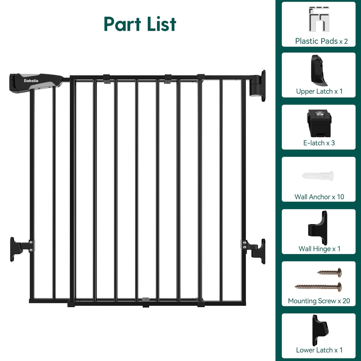 Babelio 26-43" No Bottom Bar Baby Gate for Babies, Elders and Pets, 2-in-1 Hardware Mount Dog Gate for The House, Stairs and Doorways, with Large Walk Thru Door, Black