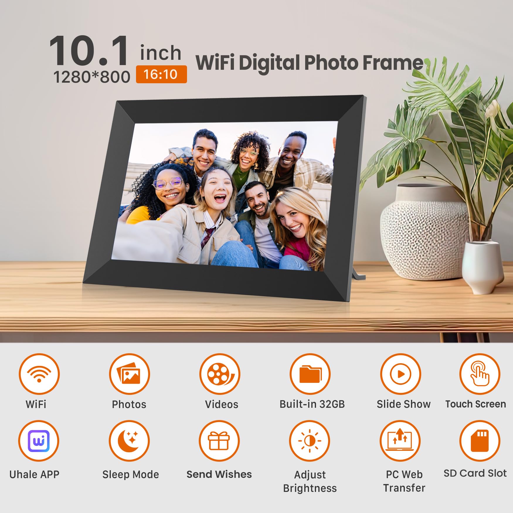 Uhale Digital Picture Frame WiFi 10.1 Inch with 32GB Storage, Electronic Photo Frames 1280 x 800 HD IPS Touch Screen, Auto Rotate, Slideshow, Instantly Share Photos and Videos from Anywhere