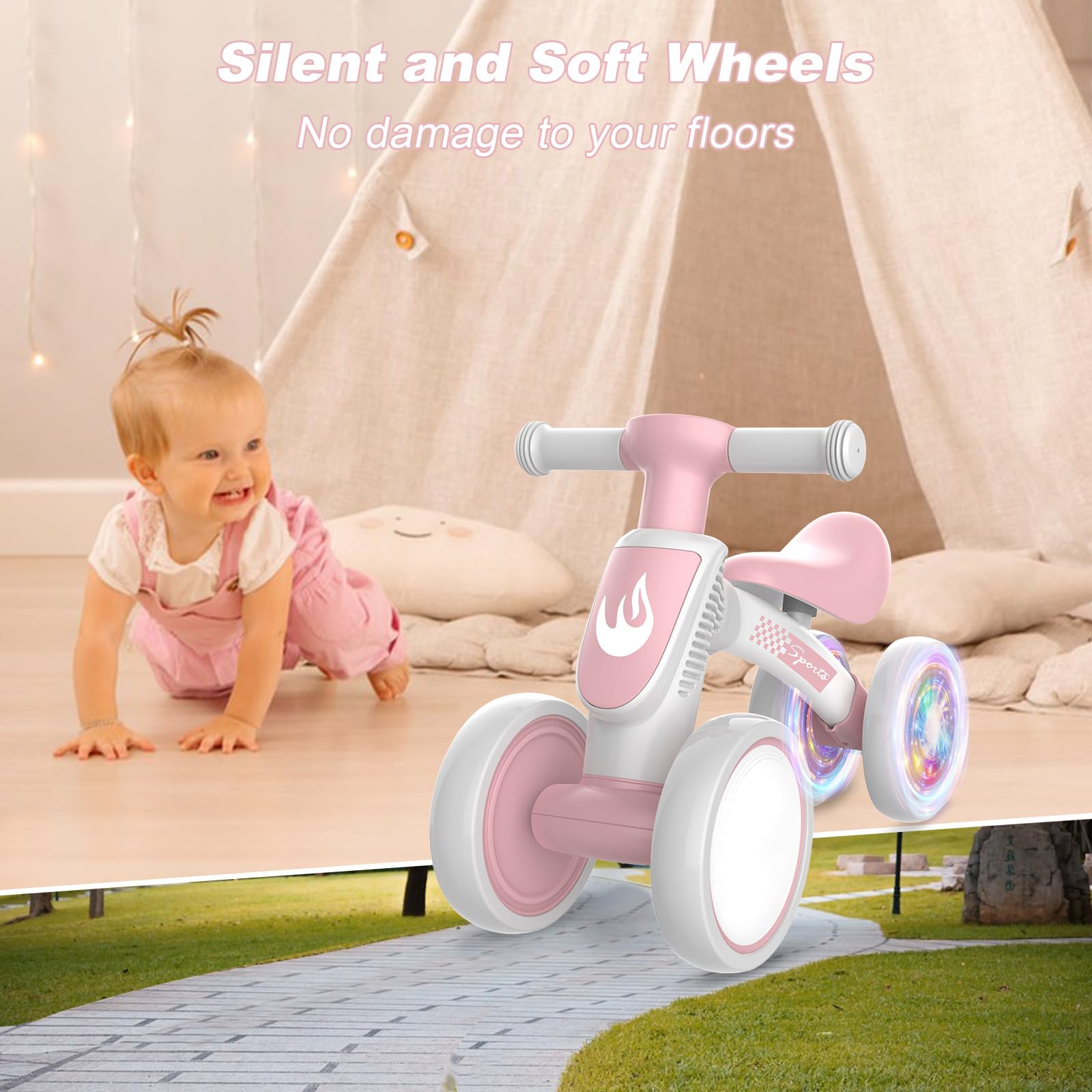 Colorful Lighting Baby Balance Bike Toys for 1 Year Old Boy Gifts, 10-36 Month Toddler Balance Bike, No Pedal 4 Silence Wheels &amp; Soft Seat First Bike, One Year Old Boy Birthday Gift.