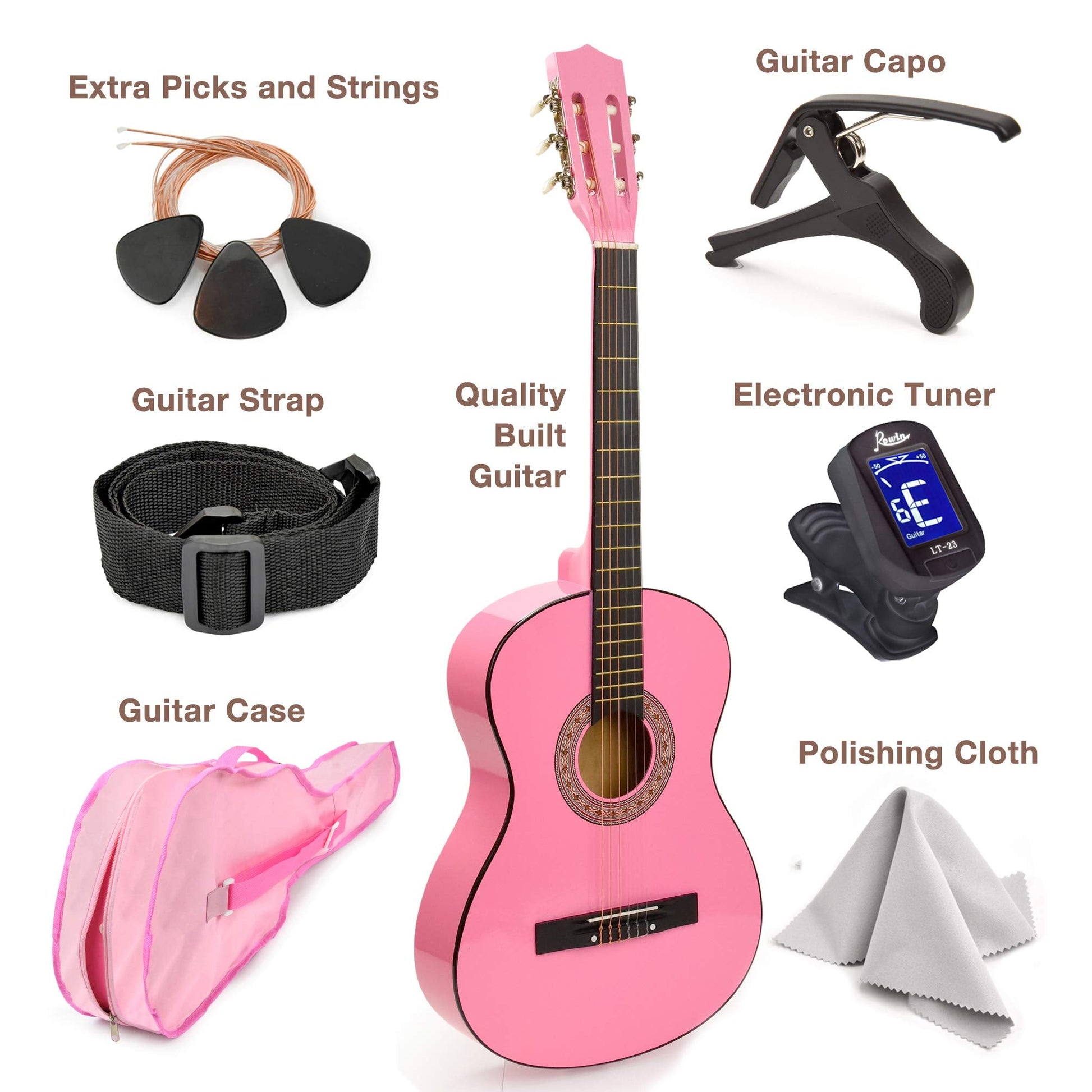 30" Left Handed Wood Guitar with Case and Accessories for Kids/Girls/Boys/Teens/Beginners (30", Black)