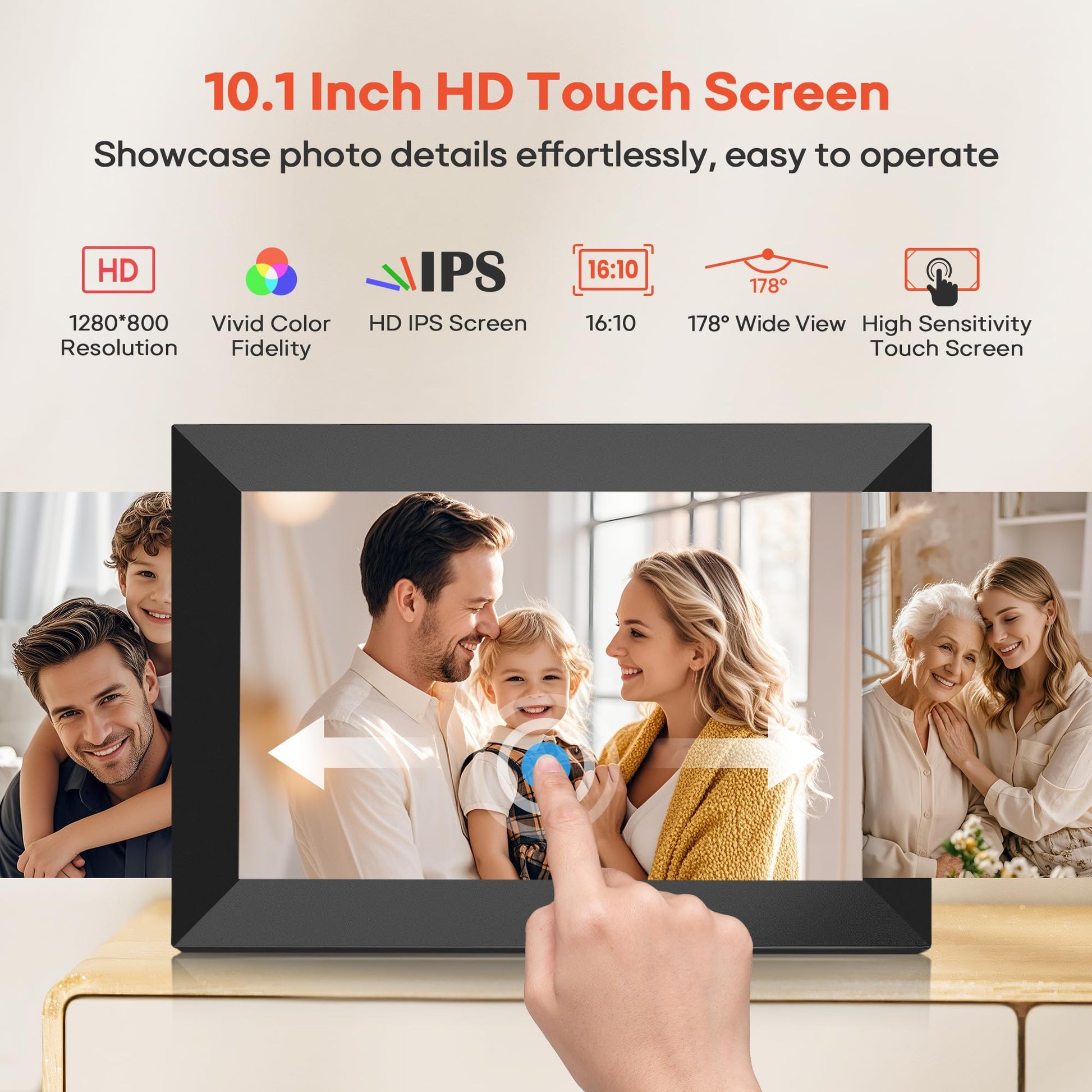 Frameo 10.1" WiFi Digital Picture Frame with 32GB Memory, 1280 x 800 IPS HD Touch Screen Electronic Photo Frame, Auto-Rotate, Slideshow, Wall Mountable, Share Photos/Video Remotely Anywhere