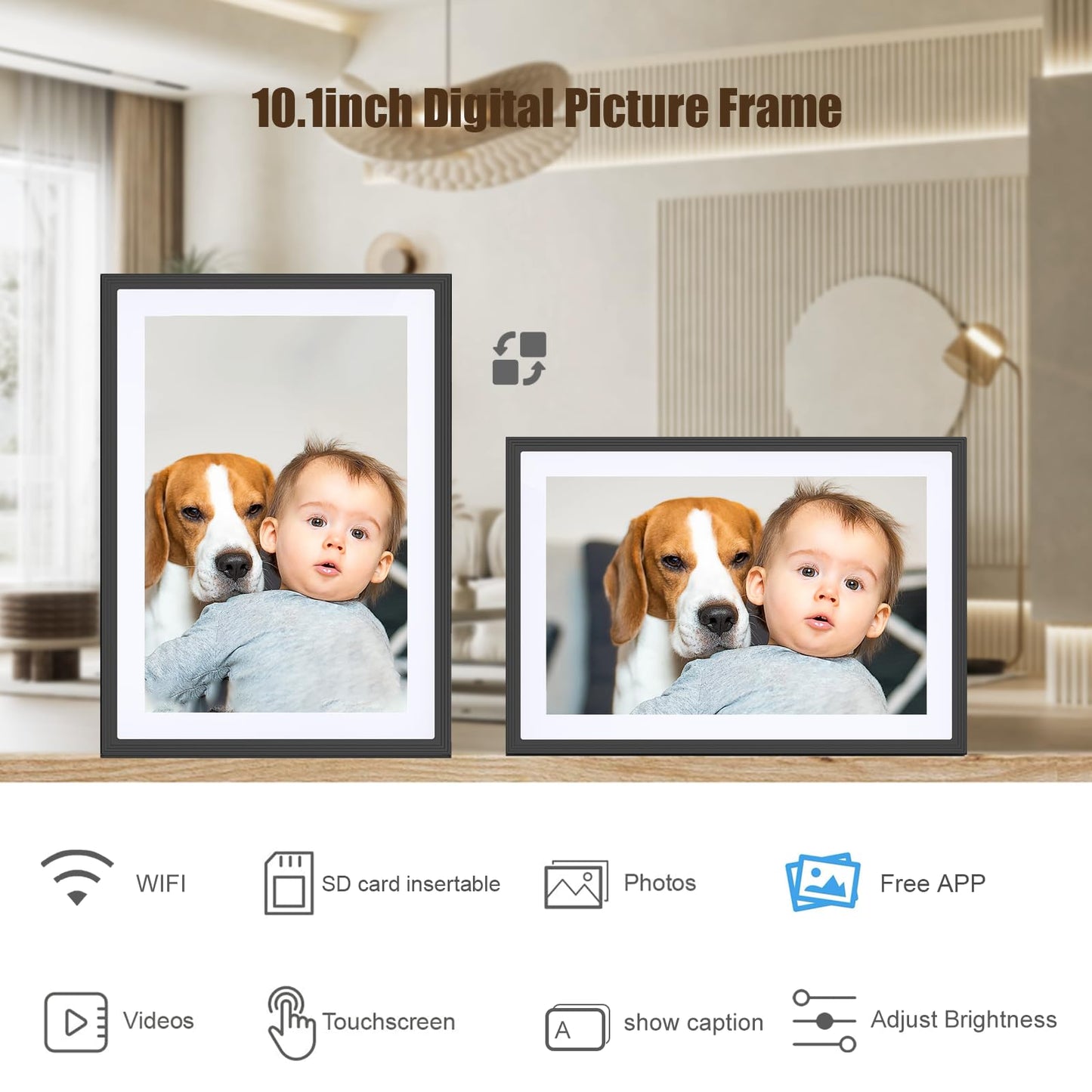 Digital Picture Frame WiFi 10.1 Inch Smart Digital Photo Frame with 1280x800 IPS HD Touch Screen, Auto-Rotate and Slideshow, Easy Setup to Share Photos or Videos Remotely via App from Anywhere