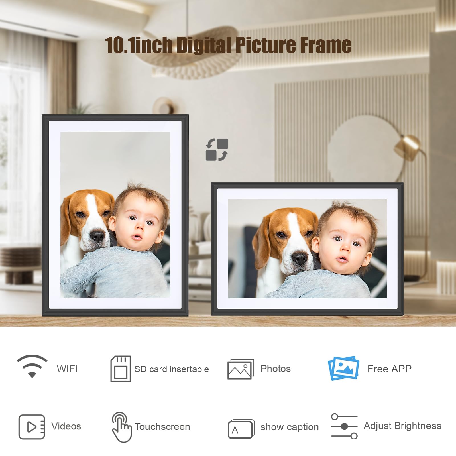 Digital Picture Frame WiFi 10.1 Inch Smart Digital Photo Frame with 1280x800 IPS HD Touch Screen, Auto-Rotate and Slideshow, Easy Setup to Share Photos or Videos Remotely via App from Anywhere