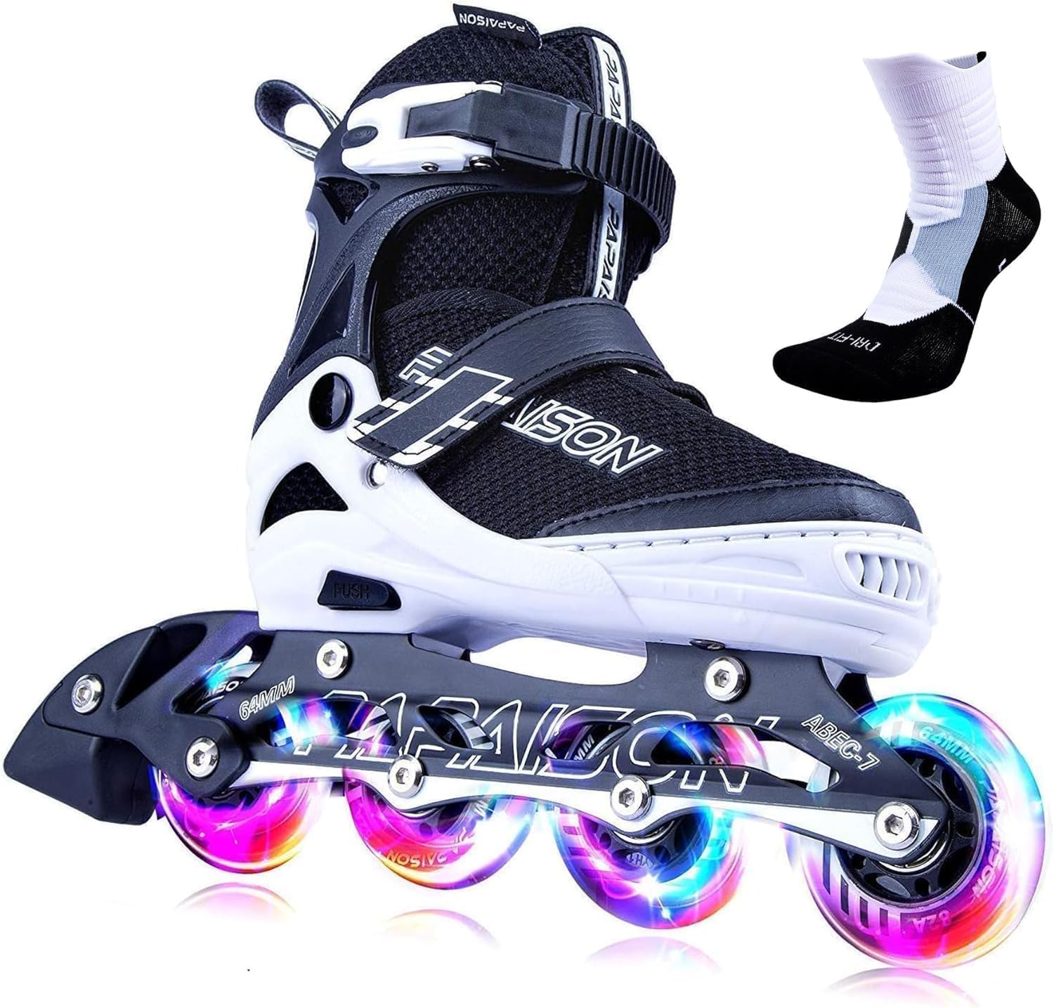 PAPAISON Adjustable Inline Skates for Kids and Adults with Full Light Up Wheels, Outdoor Roller Skates for Girls and Boys, Men and Women