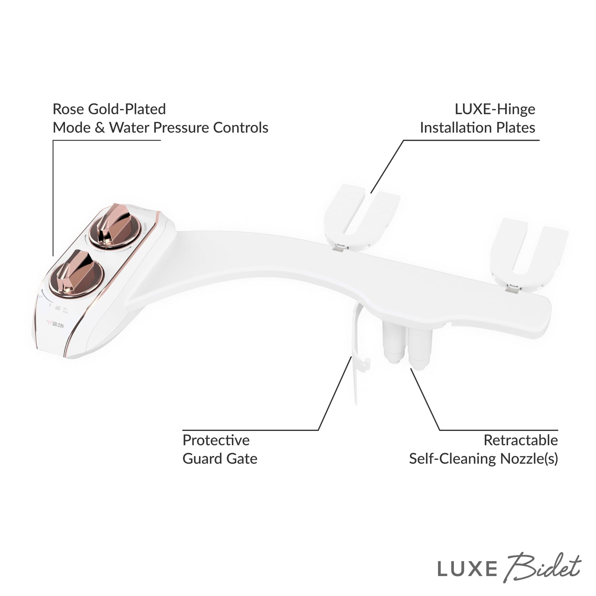 LUXE Bidet NEO 185 Plus - Patented Bidet Attachment for Toilet Seat, Innovative Hinges to Clean, Slide-in Easy Install, Advanced 360° Self-Clean, Dual Nozzles, Feminine &amp; Rear Wash (Chrome)