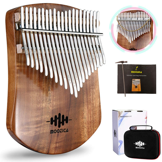 MOOZICA 21 Keys Solid Koa Kalimba Thumb Piano, Single Solid Wood Flat-board Professional Kalimba Marimba with Learning Instruction and High Performance Carrying Case (Acacia Koa, 21-Key)