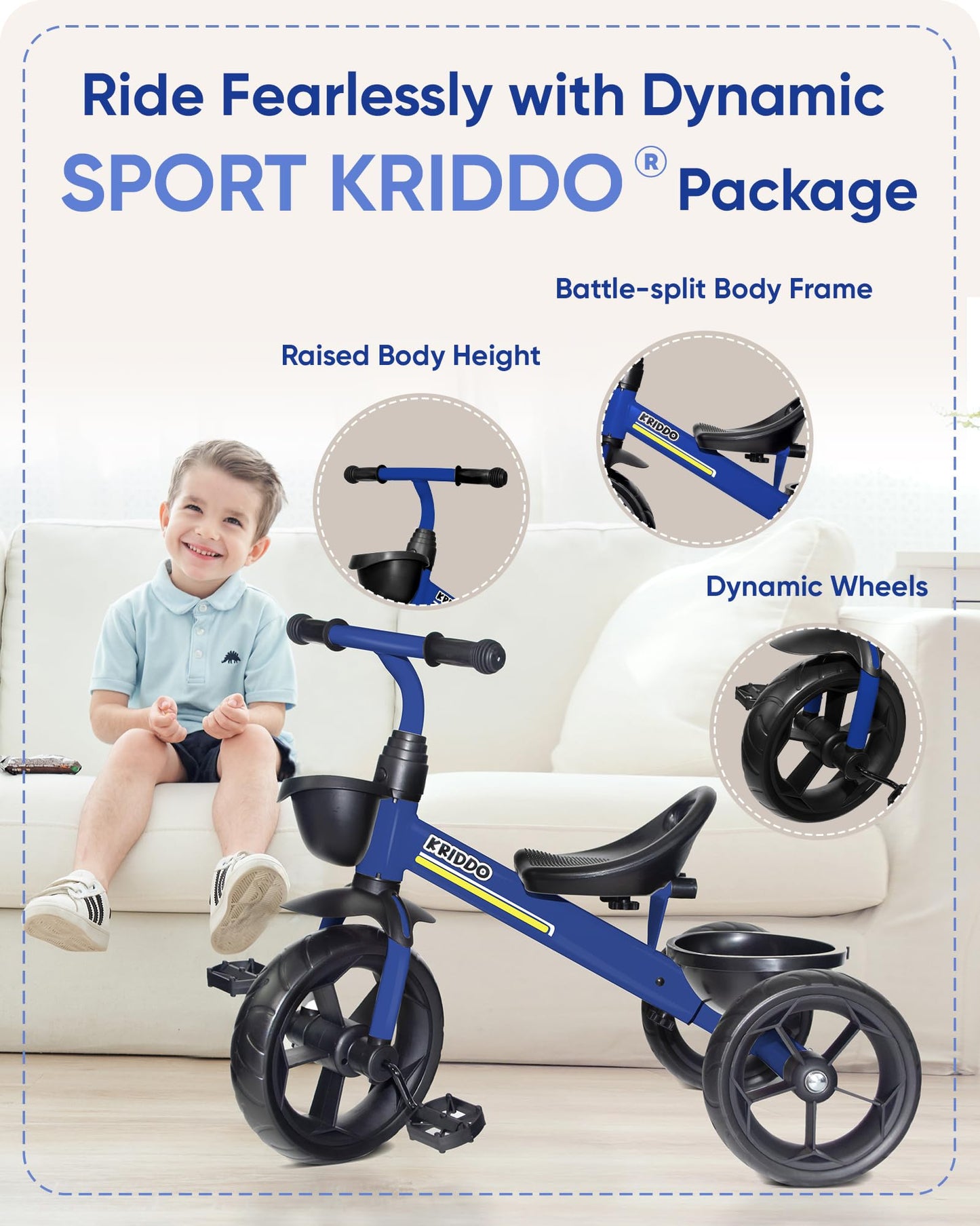 KRIDDO Kids Tricycle for 2-5 Year Olds - Gift for Toddlers - Black