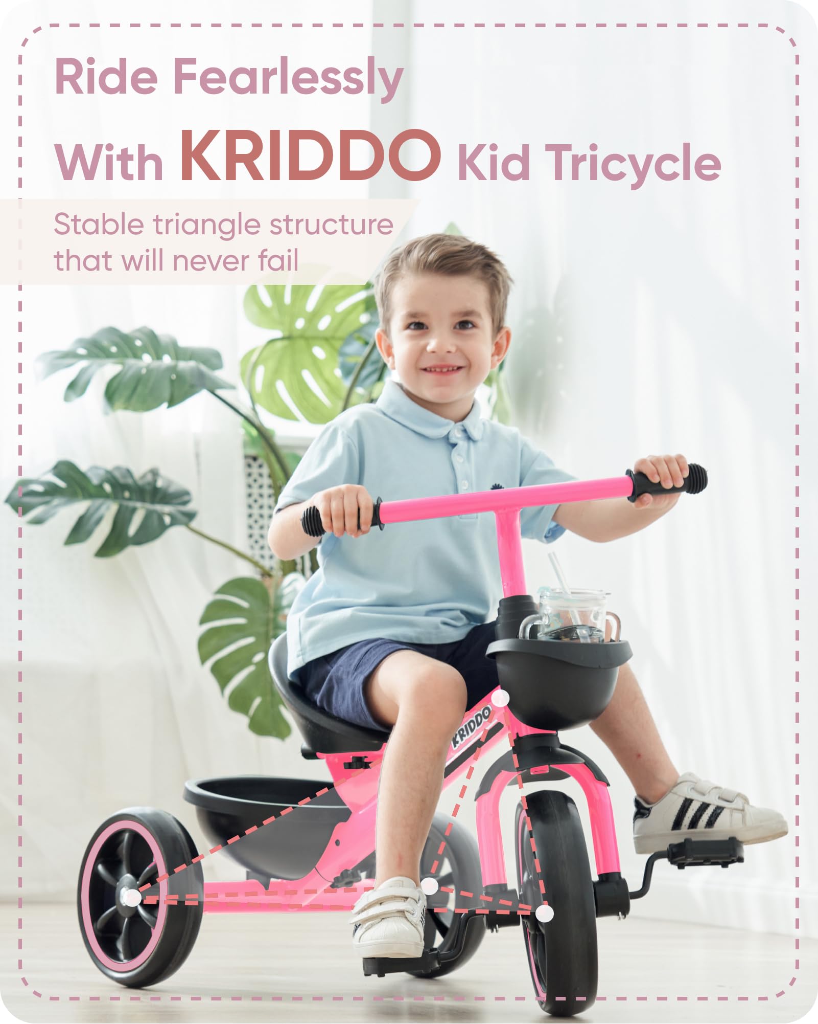 KRIDDO Kids Tricycle for 2-5 Year Olds - Gift for Toddlers - Black