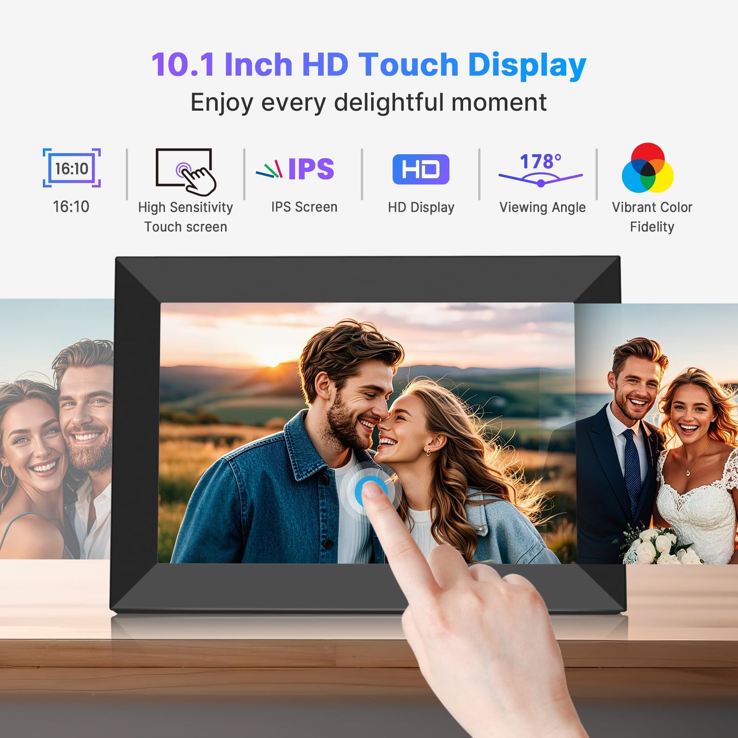 MaxAngel Digital Picture Frame 32GB Storage 10.1 Inch WiFi Electronic Photo Frame SD Card Slot IPS Touch Screen HD Display Auto-Rotate Slideshow Share Videos Photos Send Wishes via Uhale Remotely