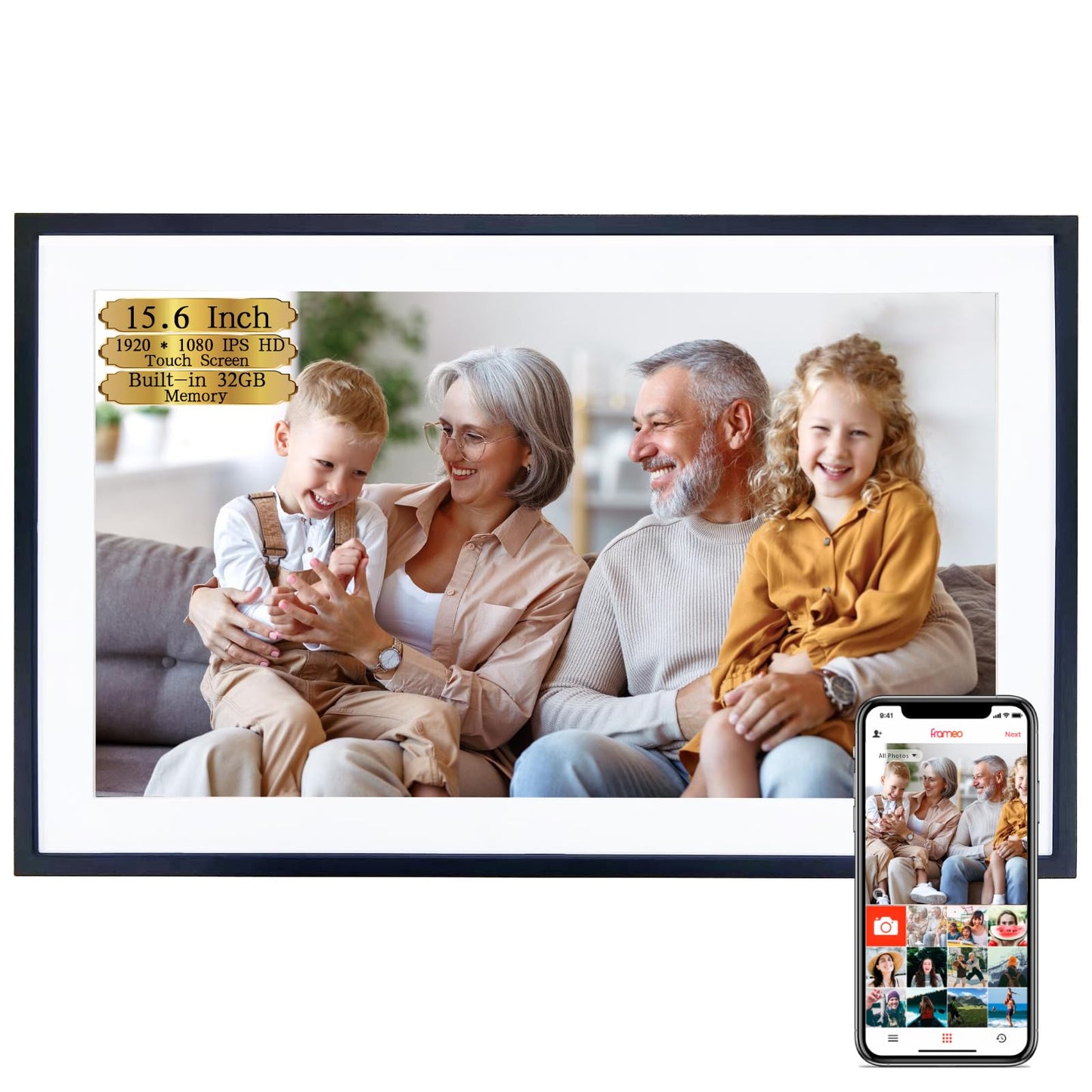 Frameo Digital Picture Frame WiFi -10.1 Inch Digital Photo Frame with 32GB Storage SD Card Slot Desktop,IPS Touch Screen, Auto-Rotate Slideshow Share Videos Photos Remotely Via App-White