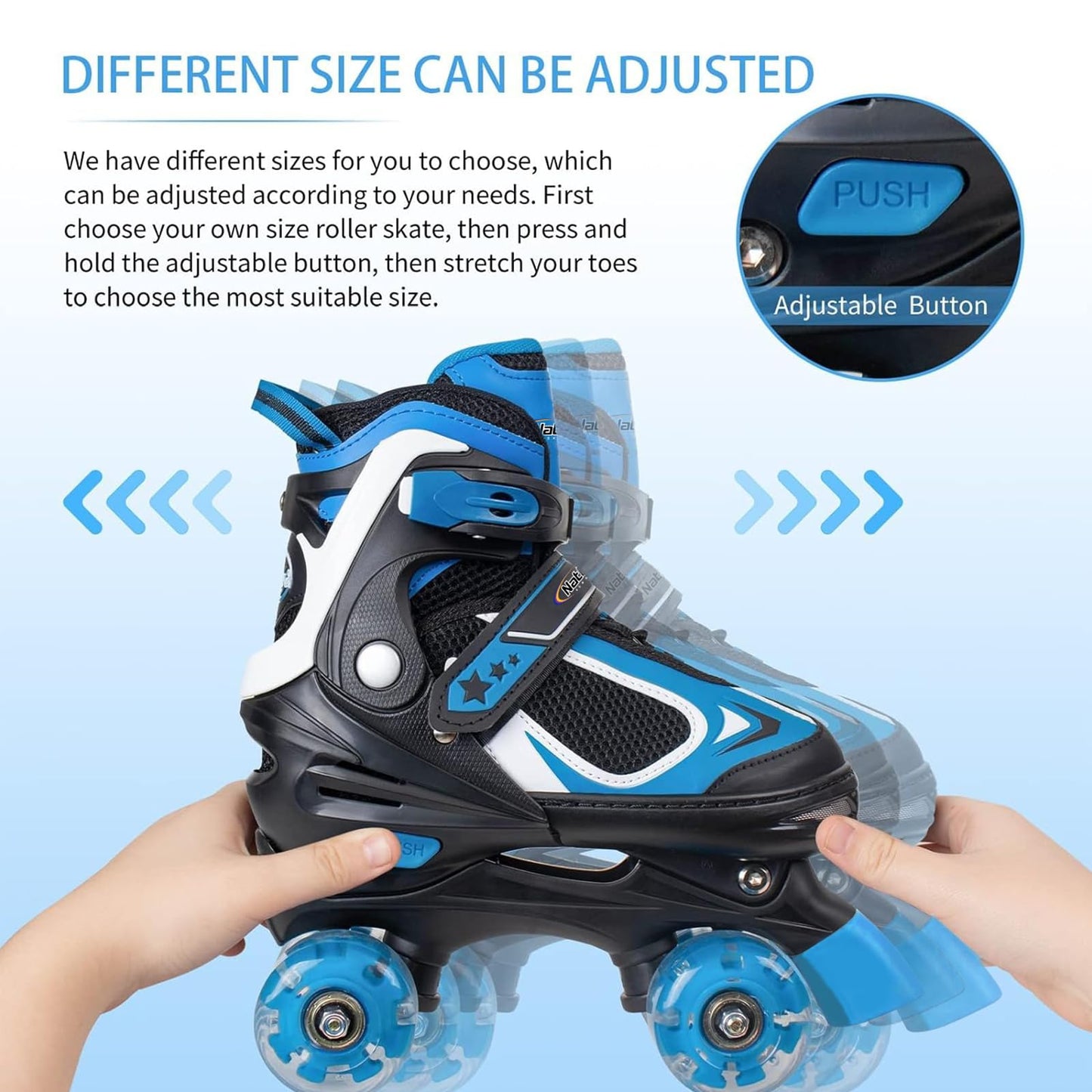 Nattork Kids Roller Skates for Boys Girls Kids, 4 Sizes Adjustable Quad Skates with All Light up Wheels - Birthday Gift for Indoor Outdoor Sports